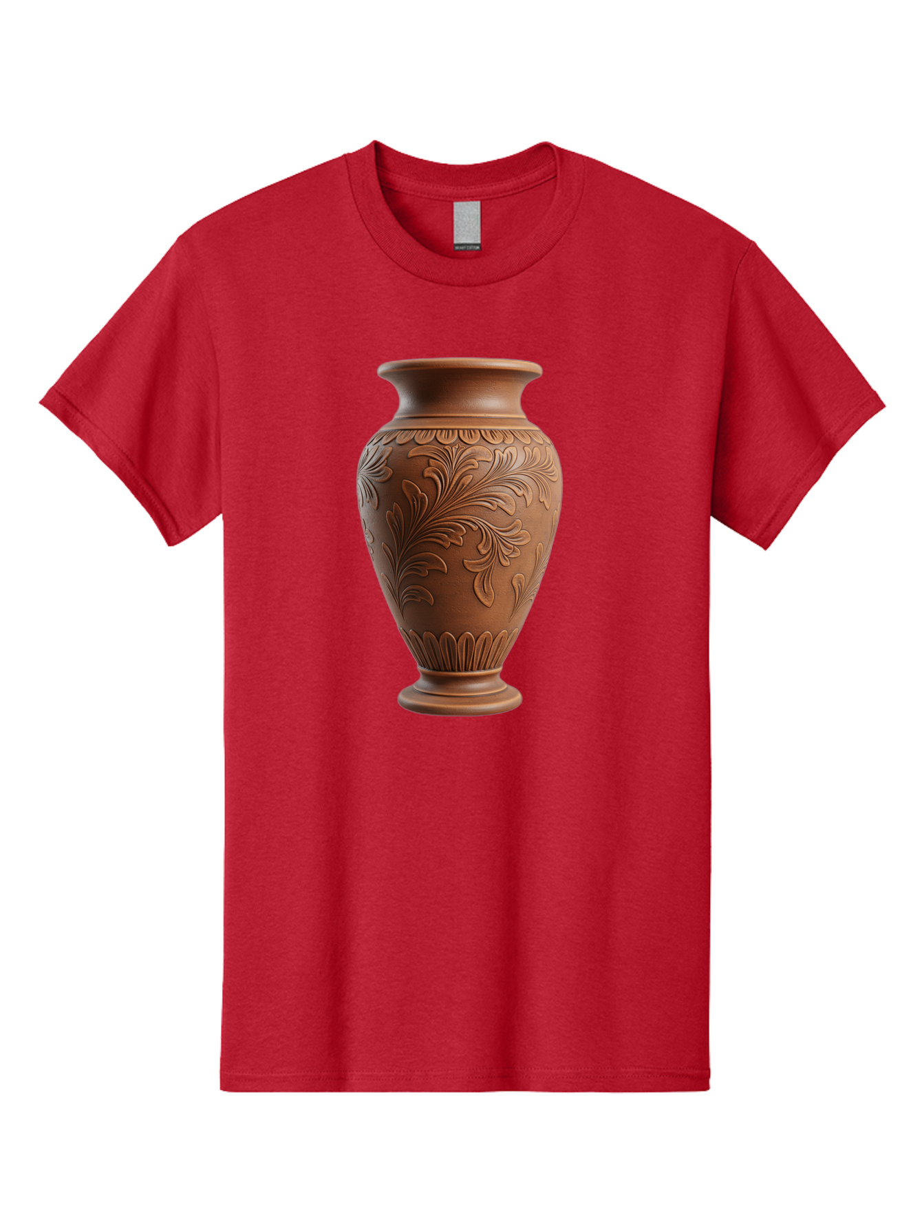 Clay-Vase-With-Floral-Pattern Men'S Graphic Tee, 100% Cotton, Comfortable Casual Summer Wear, Machine Washable, Terracotta Vase, Clay Pottery, Ornate Design, Floral Pattern, Traditional Craftsmanship, Earthy Tones, Vintage Decor, Home Decor, Baa331