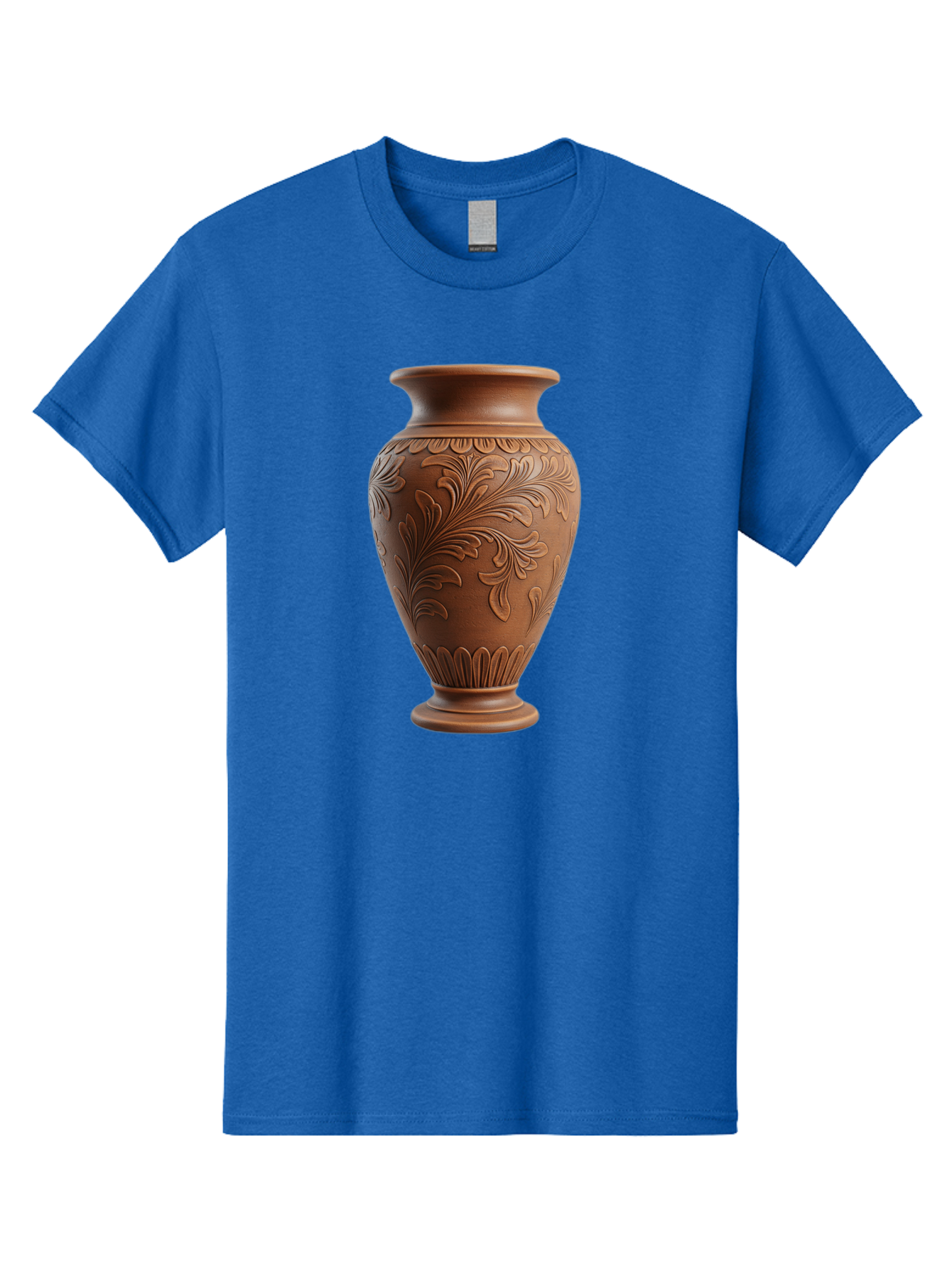 Clay-Vase-With-Floral-Pattern Men'S Graphic Tee, 100% Cotton, Comfortable Casual Summer Wear, Machine Washable, Terracotta Vase, Clay Pottery, Ornate Design, Floral Pattern, Traditional Craftsmanship, Earthy Tones, Vintage Decor, Home Decor, Baa331