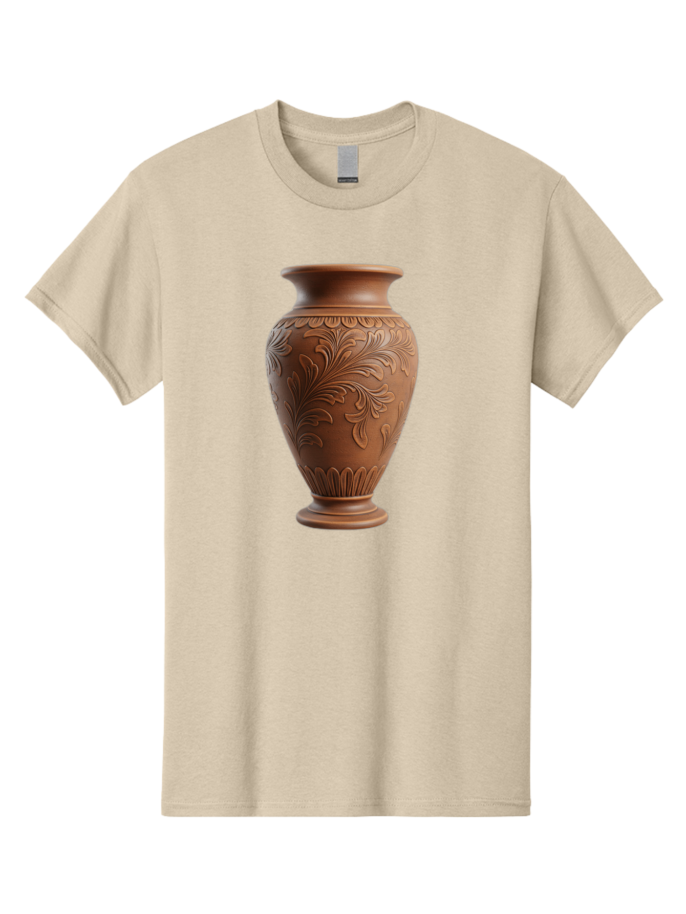 Clay-Vase-With-Floral-Pattern Men'S Graphic Tee, 100% Cotton, Comfortable Casual Summer Wear, Machine Washable, Terracotta Vase, Clay Pottery, Ornate Design, Floral Pattern, Traditional Craftsmanship, Earthy Tones, Vintage Decor, Home Decor, Baa331