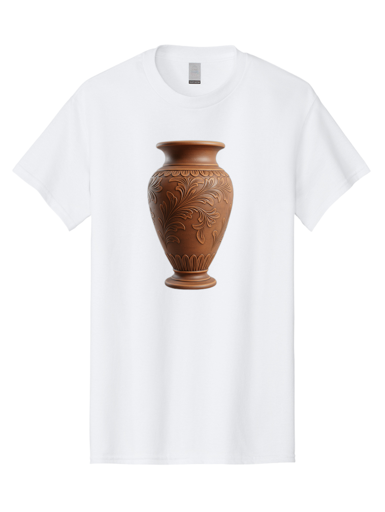 Clay-Vase-With-Floral-Pattern Men'S Graphic Tee, 100% Cotton, Comfortable Casual Summer Wear, Machine Washable, Terracotta Vase, Clay Pottery, Ornate Design, Floral Pattern, Traditional Craftsmanship, Earthy Tones, Vintage Decor, Home Decor, Baa331
