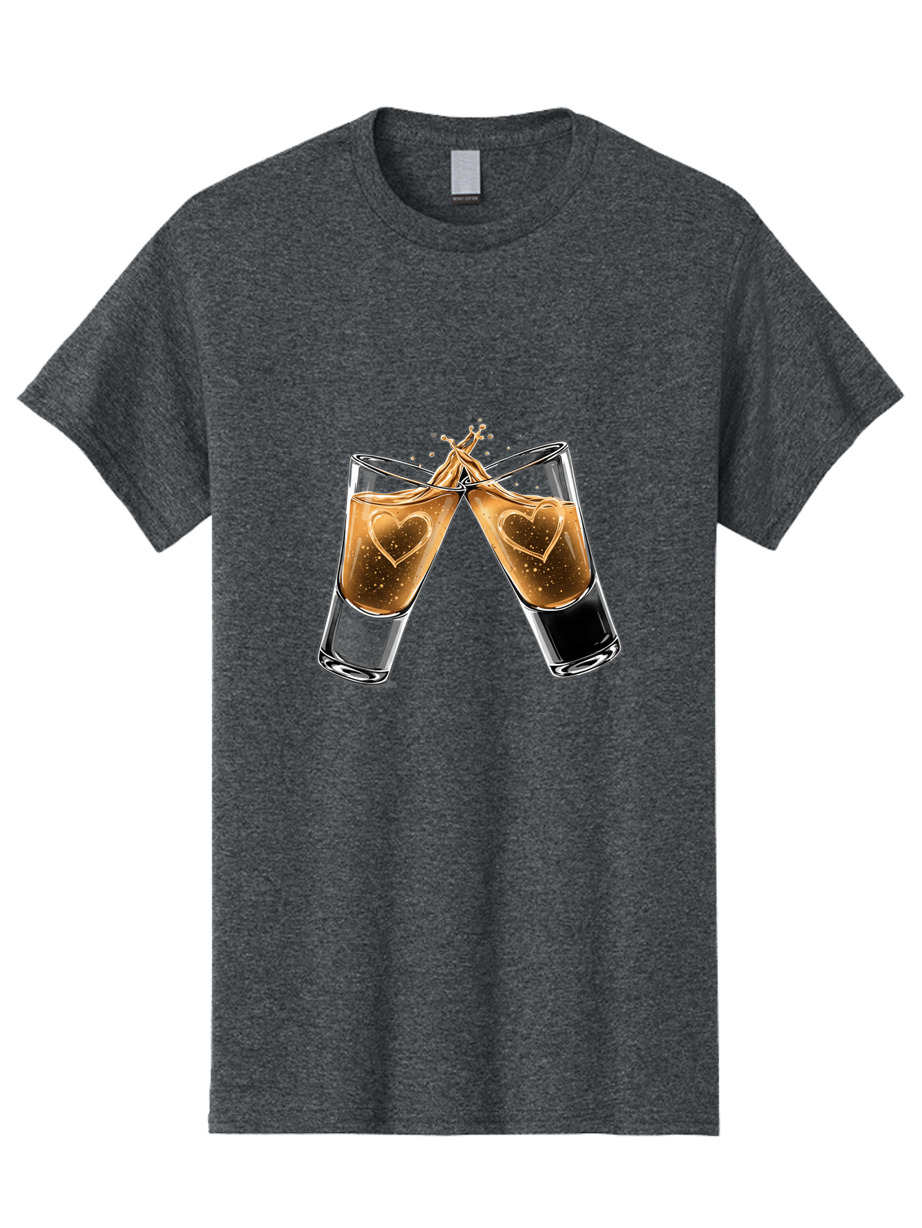 Clinking-Liquor-Glasses Men'S Graphic Tee, 100% Cotton, Comfortable Casual Summer Wear, Machine Washable, Two Shot Glasses, Cheers, Toast, Celebratory Drink, Love, Heart Shape, Whiskey, Cocktail, Party, Celebration, Festive Atmosphere Baa332