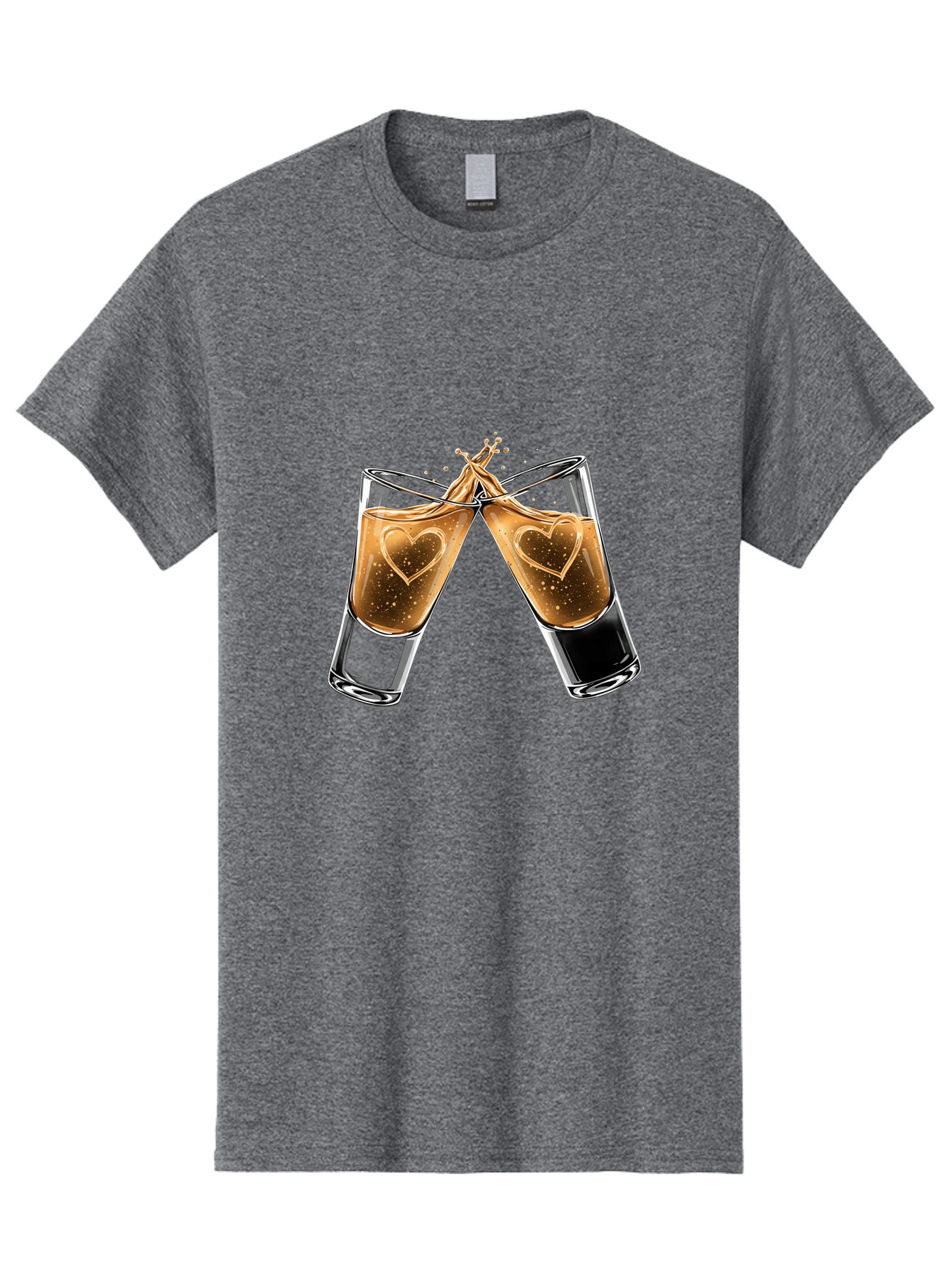 Clinking-Liquor-Glasses Men'S Graphic Tee, 100% Cotton, Comfortable Casual Summer Wear, Machine Washable, Two Shot Glasses, Cheers, Toast, Celebratory Drink, Love, Heart Shape, Whiskey, Cocktail, Party, Celebration, Festive Atmosphere Baa332