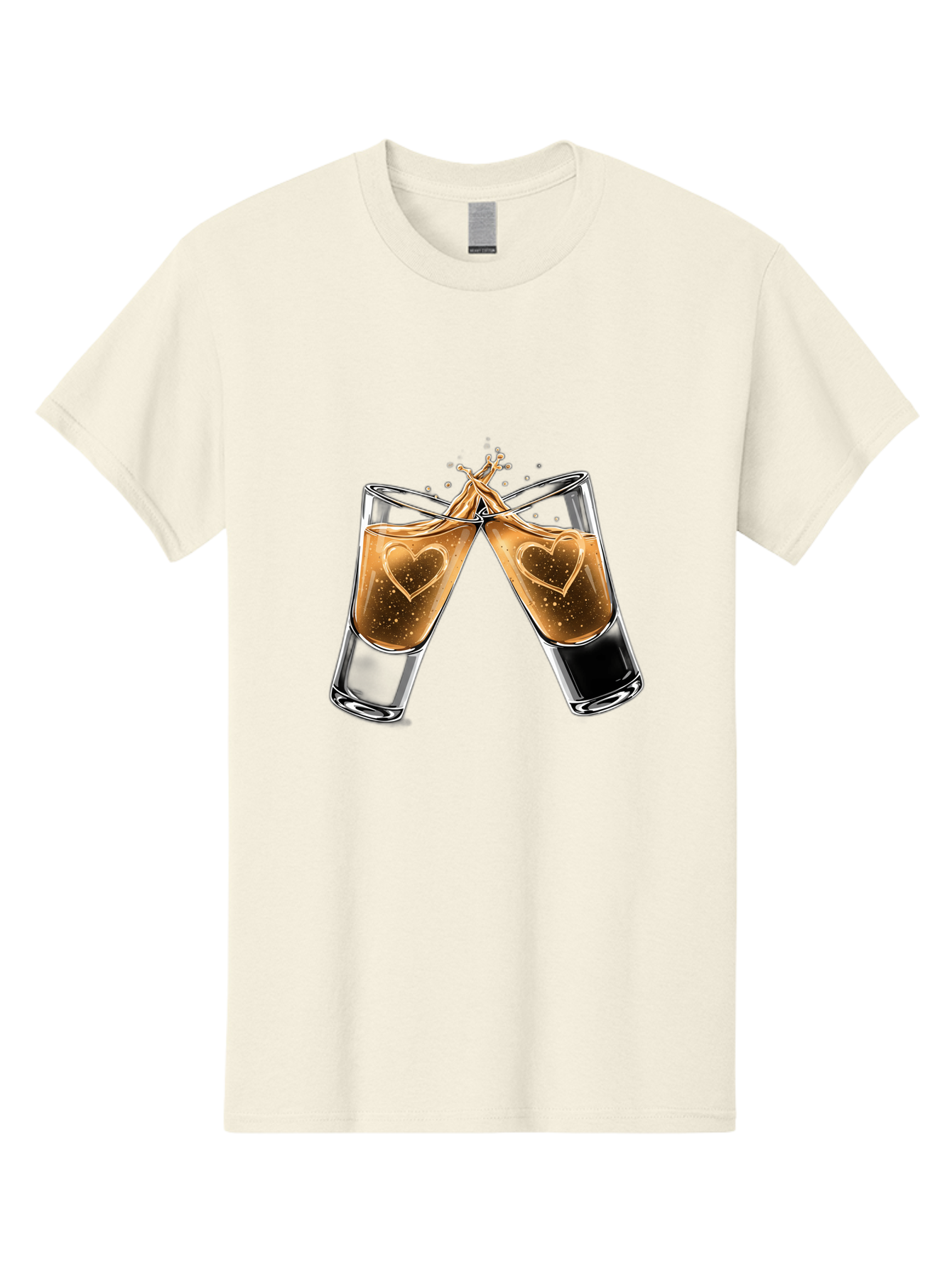 Clinking-Liquor-Glasses Men'S Graphic Tee, 100% Cotton, Comfortable Casual Summer Wear, Machine Washable, Two Shot Glasses, Cheers, Toast, Celebratory Drink, Love, Heart Shape, Whiskey, Cocktail, Party, Celebration, Festive Atmosphere Baa332
