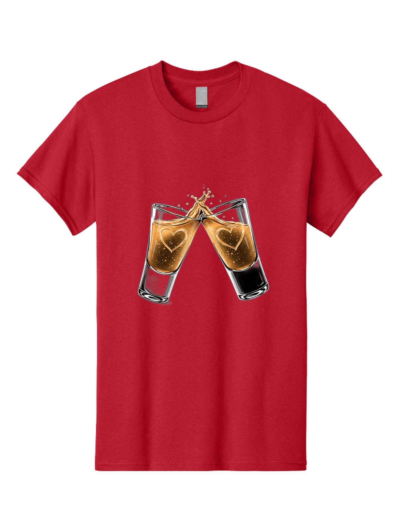 Clinking-Liquor-Glasses Men'S Graphic Tee, 100% Cotton, Comfortable Casual Summer Wear, Machine Washable, Two Shot Glasses, Cheers, Toast, Celebratory Drink, Love, Heart Shape, Whiskey, Cocktail, Party, Celebration, Festive Atmosphere Baa332