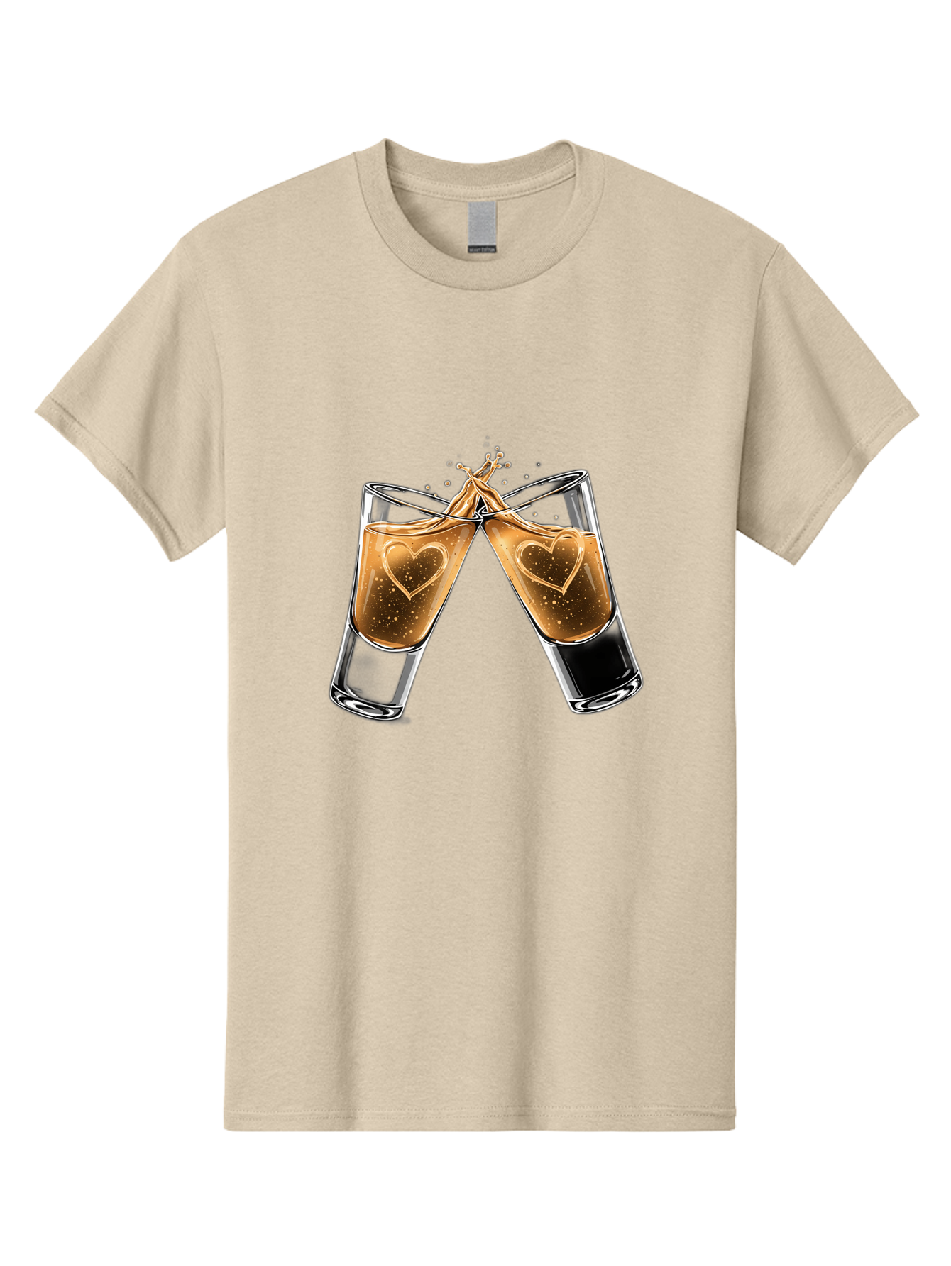 Clinking-Liquor-Glasses Men'S Graphic Tee, 100% Cotton, Comfortable Casual Summer Wear, Machine Washable, Two Shot Glasses, Cheers, Toast, Celebratory Drink, Love, Heart Shape, Whiskey, Cocktail, Party, Celebration, Festive Atmosphere Baa332