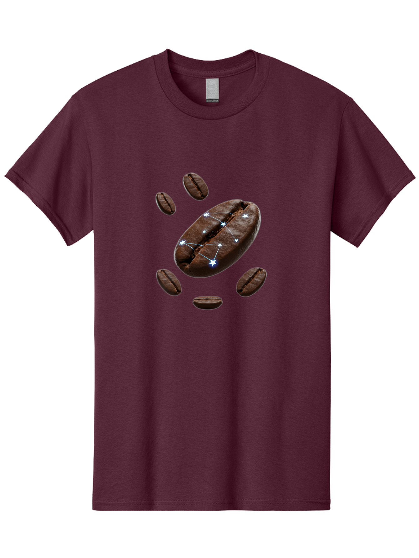 Coffee-Bean-Constellation Men'S Graphic Tee, 100% Cotton, Comfortable Casual Summer Wear, Machine Washable, Coffee Beans, Constellation Pattern, Stars, Creative Design, Surreal Art, Coffee Lover, Unique Artwork, Abstract Illustration, Baa334