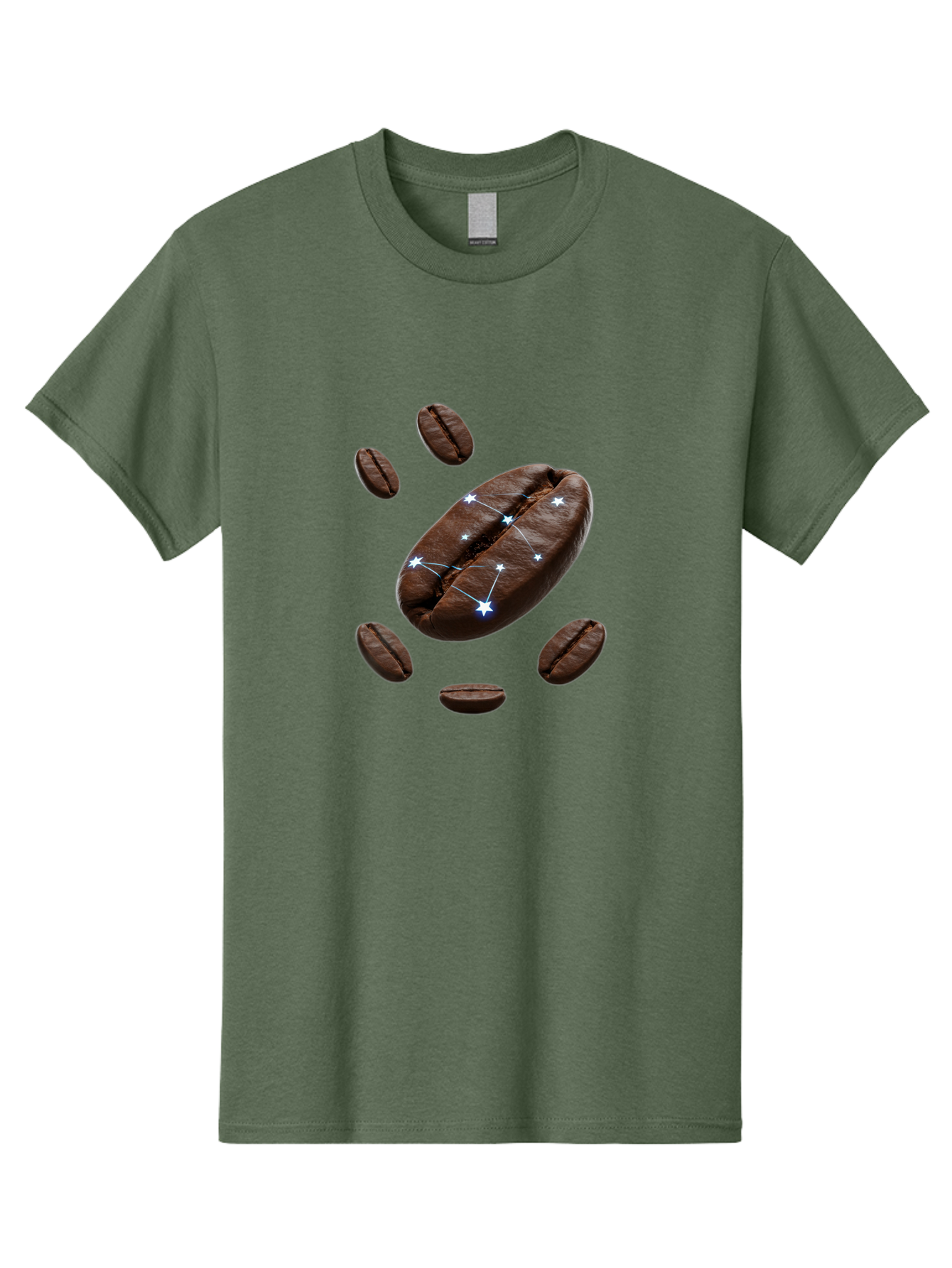 Coffee-Bean-Constellation Men'S Graphic Tee, 100% Cotton, Comfortable Casual Summer Wear, Machine Washable, Coffee Beans, Constellation Pattern, Stars, Creative Design, Surreal Art, Coffee Lover, Unique Artwork, Abstract Illustration, Baa334