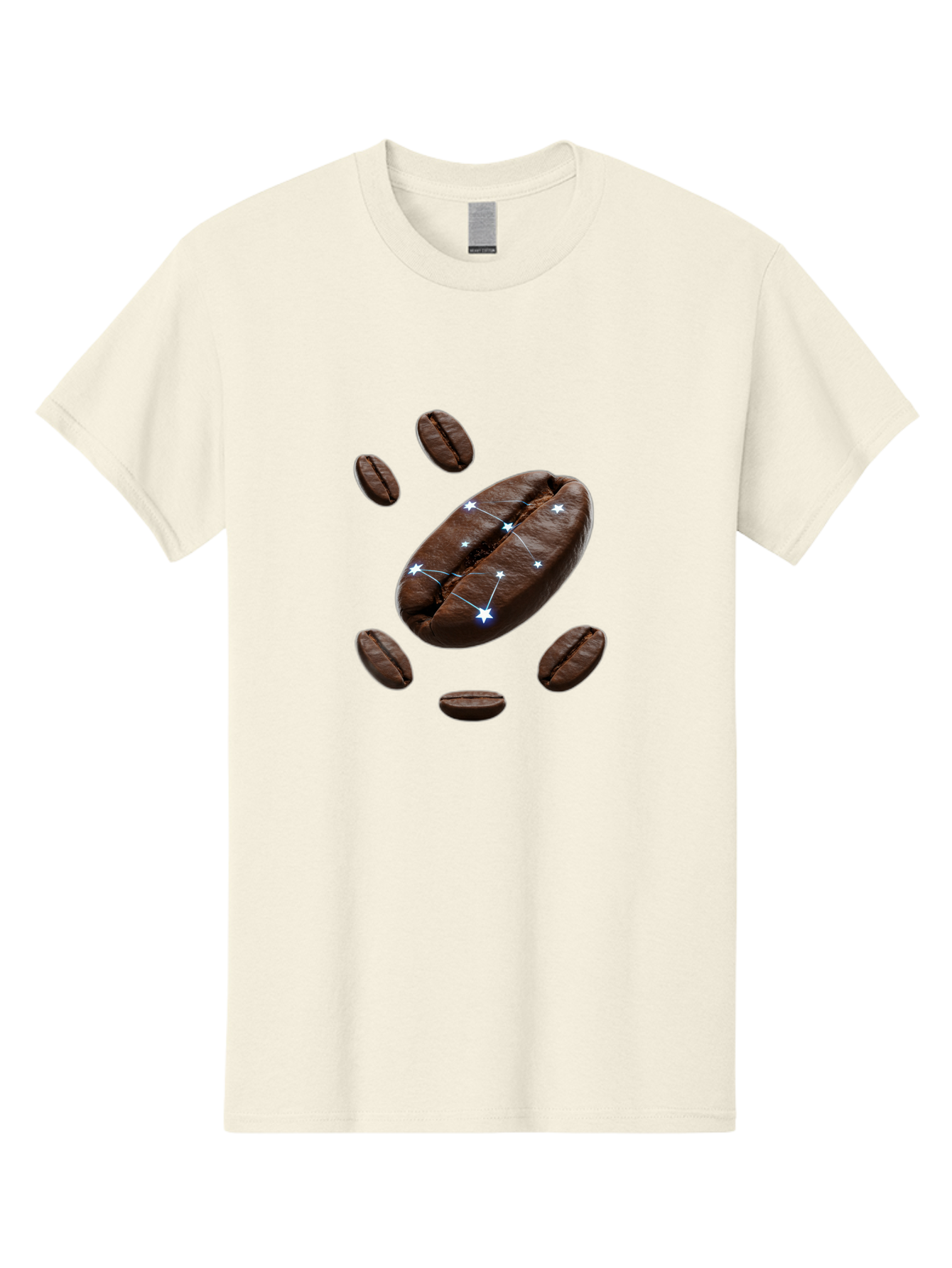 Coffee-Bean-Constellation Men'S Graphic Tee, 100% Cotton, Comfortable Casual Summer Wear, Machine Washable, Coffee Beans, Constellation Pattern, Stars, Creative Design, Surreal Art, Coffee Lover, Unique Artwork, Abstract Illustration, Baa334