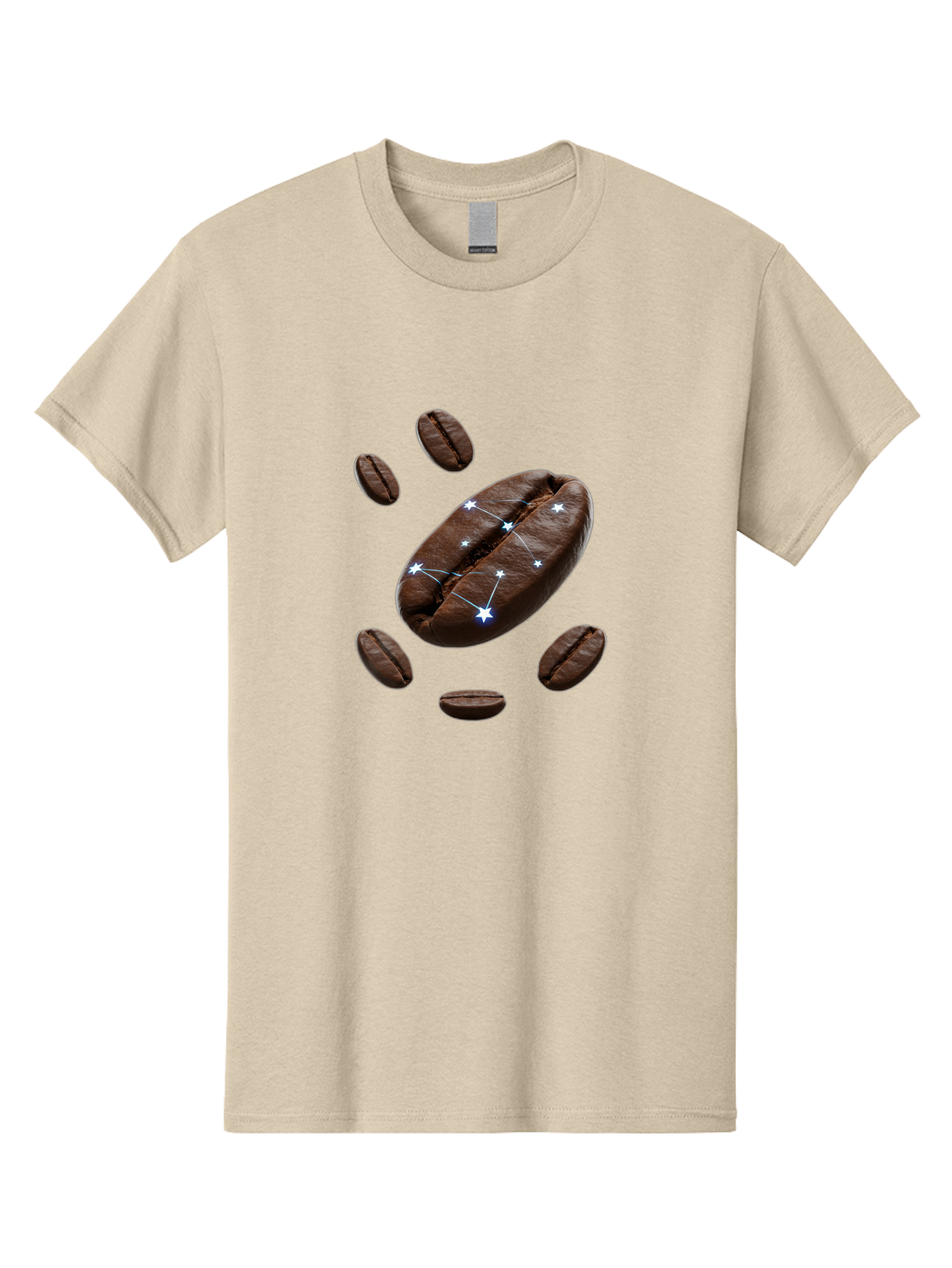 Coffee-Bean-Constellation Men'S Graphic Tee, 100% Cotton, Comfortable Casual Summer Wear, Machine Washable, Coffee Beans, Constellation Pattern, Stars, Creative Design, Surreal Art, Coffee Lover, Unique Artwork, Abstract Illustration, Baa334
