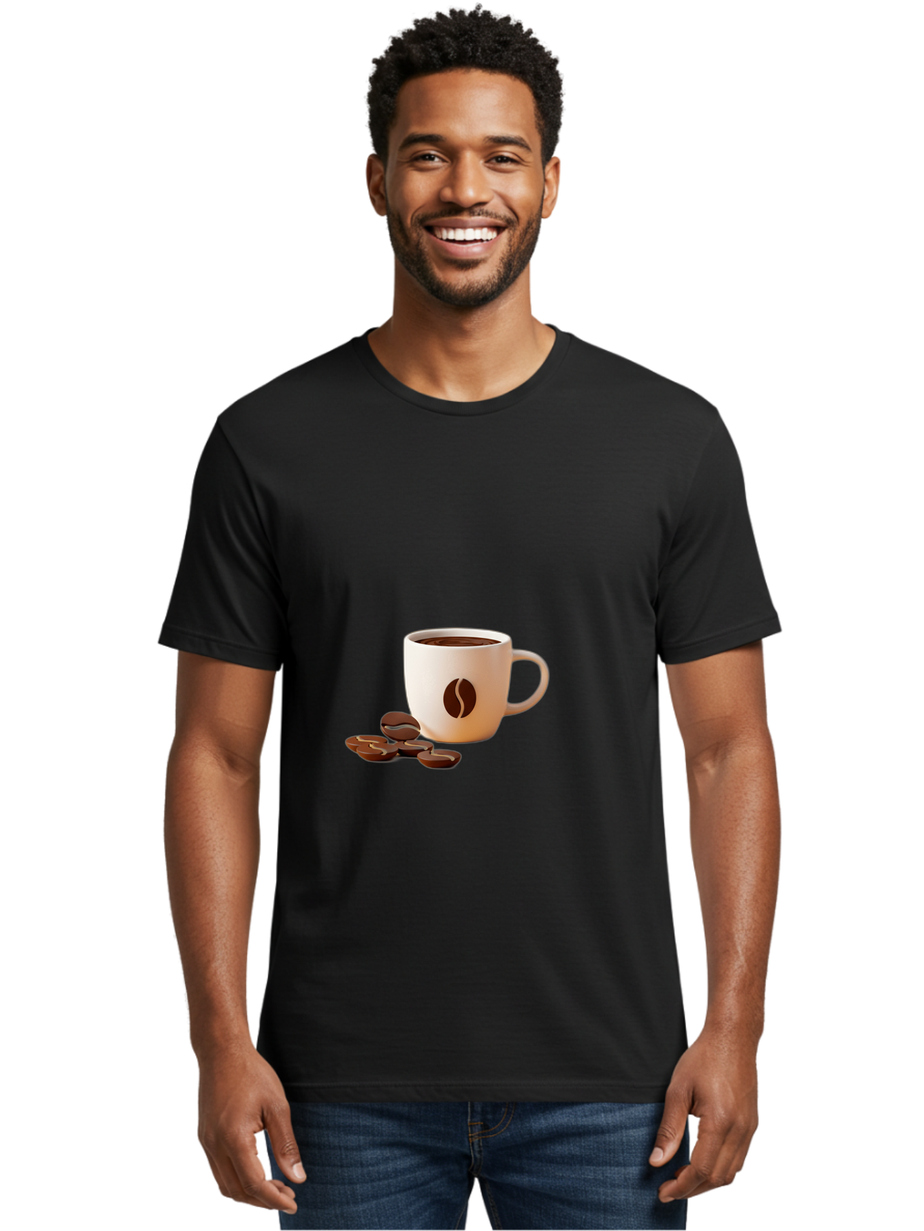 Coffee-Bean-Mug Men'S Graphic Tee, 100% Cotton, Comfortable Casual Summer Wear, Machine Washable, Coffee Mug, Coffee Beans, Dark Brown Coffee, Morning Coffee, Coffee Break, Coffee Time, Coffee Symbol, Coffee Design Baa335