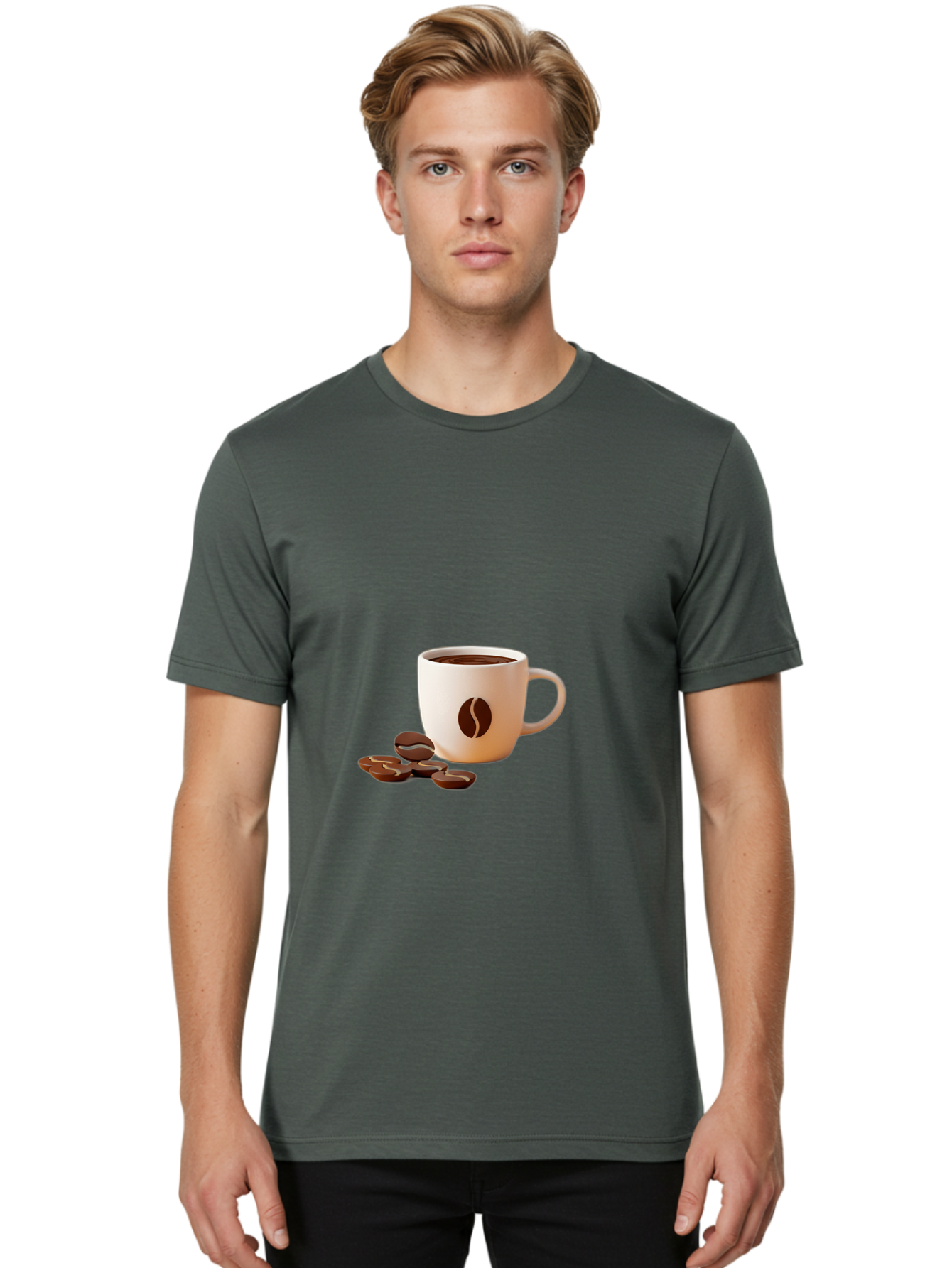 Coffee-Bean-Mug Men'S Graphic Tee, 100% Cotton, Comfortable Casual Summer Wear, Machine Washable, Coffee Mug, Coffee Beans, Dark Brown Coffee, Morning Coffee, Coffee Break, Coffee Time, Coffee Symbol, Coffee Design Baa335