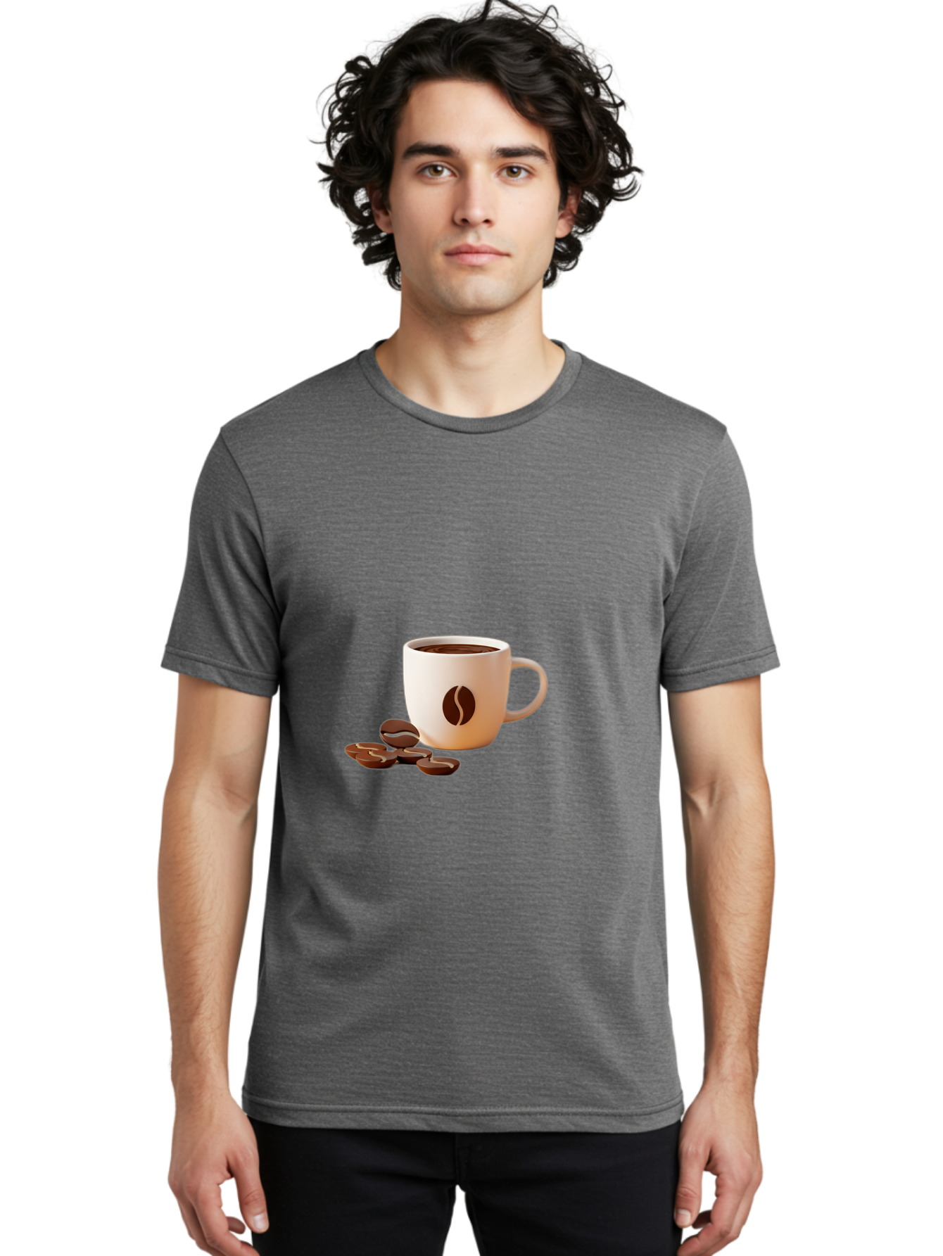 Coffee-Bean-Mug Men'S Graphic Tee, 100% Cotton, Comfortable Casual Summer Wear, Machine Washable, Coffee Mug, Coffee Beans, Dark Brown Coffee, Morning Coffee, Coffee Break, Coffee Time, Coffee Symbol, Coffee Design Baa335