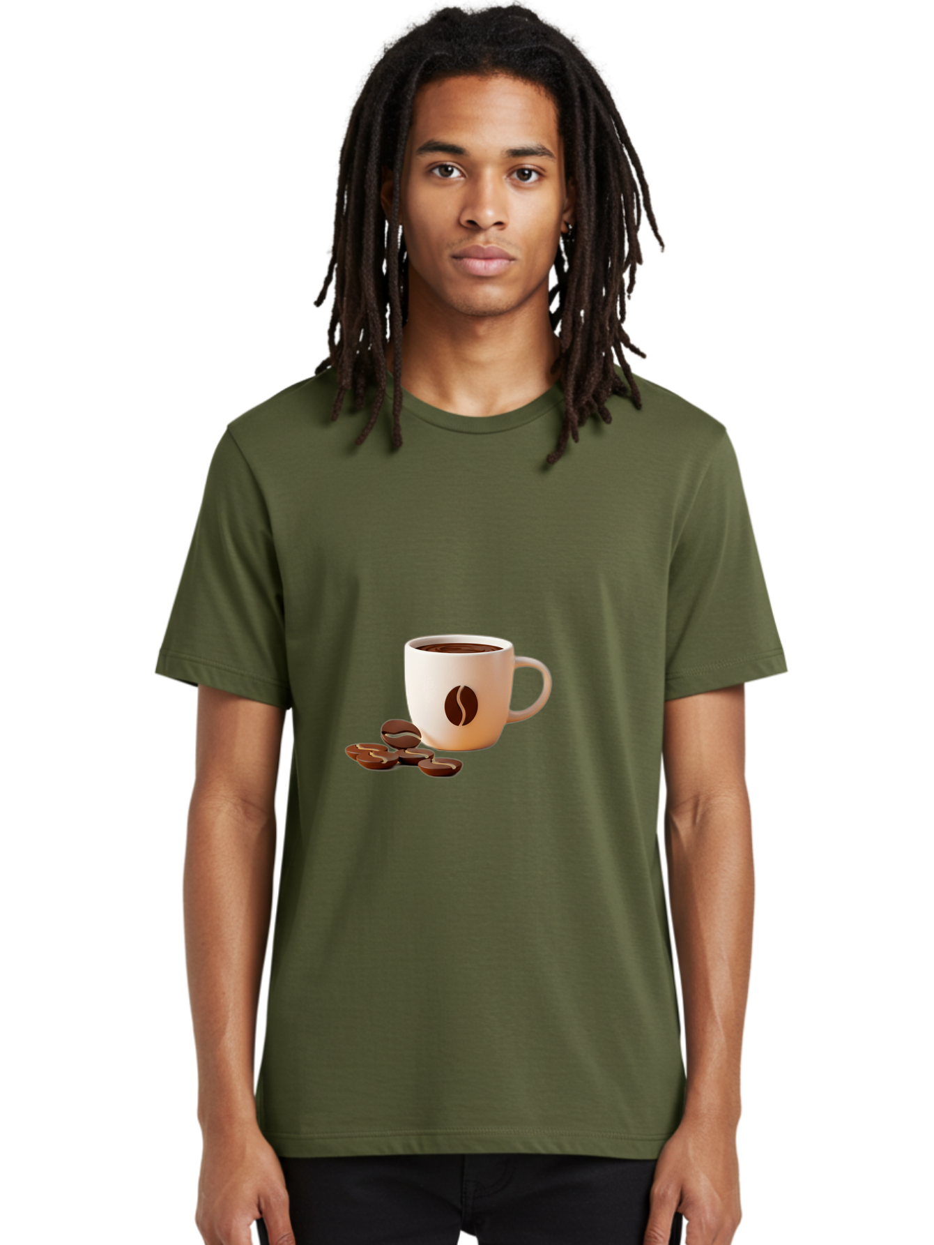 Coffee-Bean-Mug Men'S Graphic Tee, 100% Cotton, Comfortable Casual Summer Wear, Machine Washable, Coffee Mug, Coffee Beans, Dark Brown Coffee, Morning Coffee, Coffee Break, Coffee Time, Coffee Symbol, Coffee Design Baa335
