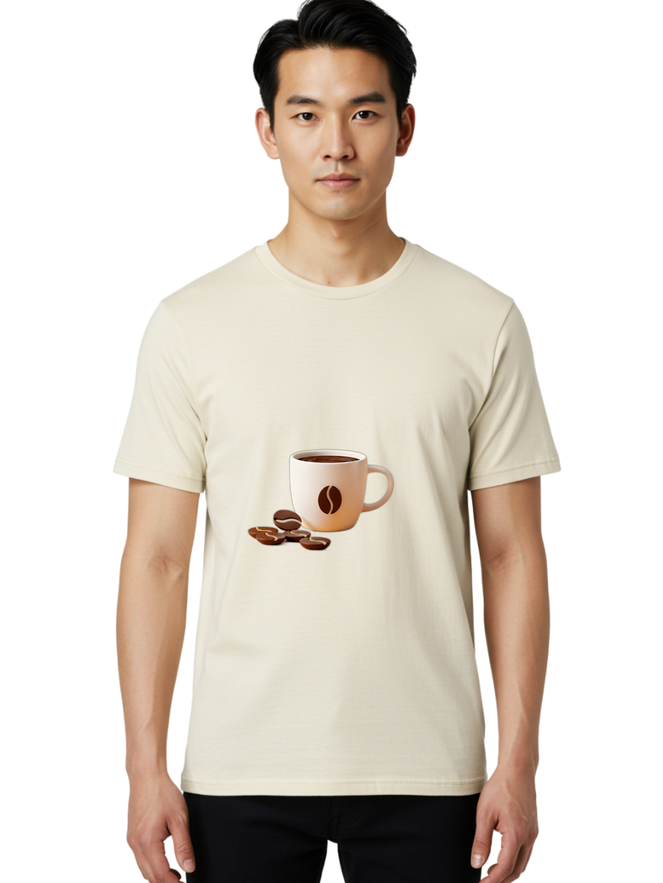Coffee-Bean-Mug Men'S Graphic Tee, 100% Cotton, Comfortable Casual Summer Wear, Machine Washable, Coffee Mug, Coffee Beans, Dark Brown Coffee, Morning Coffee, Coffee Break, Coffee Time, Coffee Symbol, Coffee Design Baa335