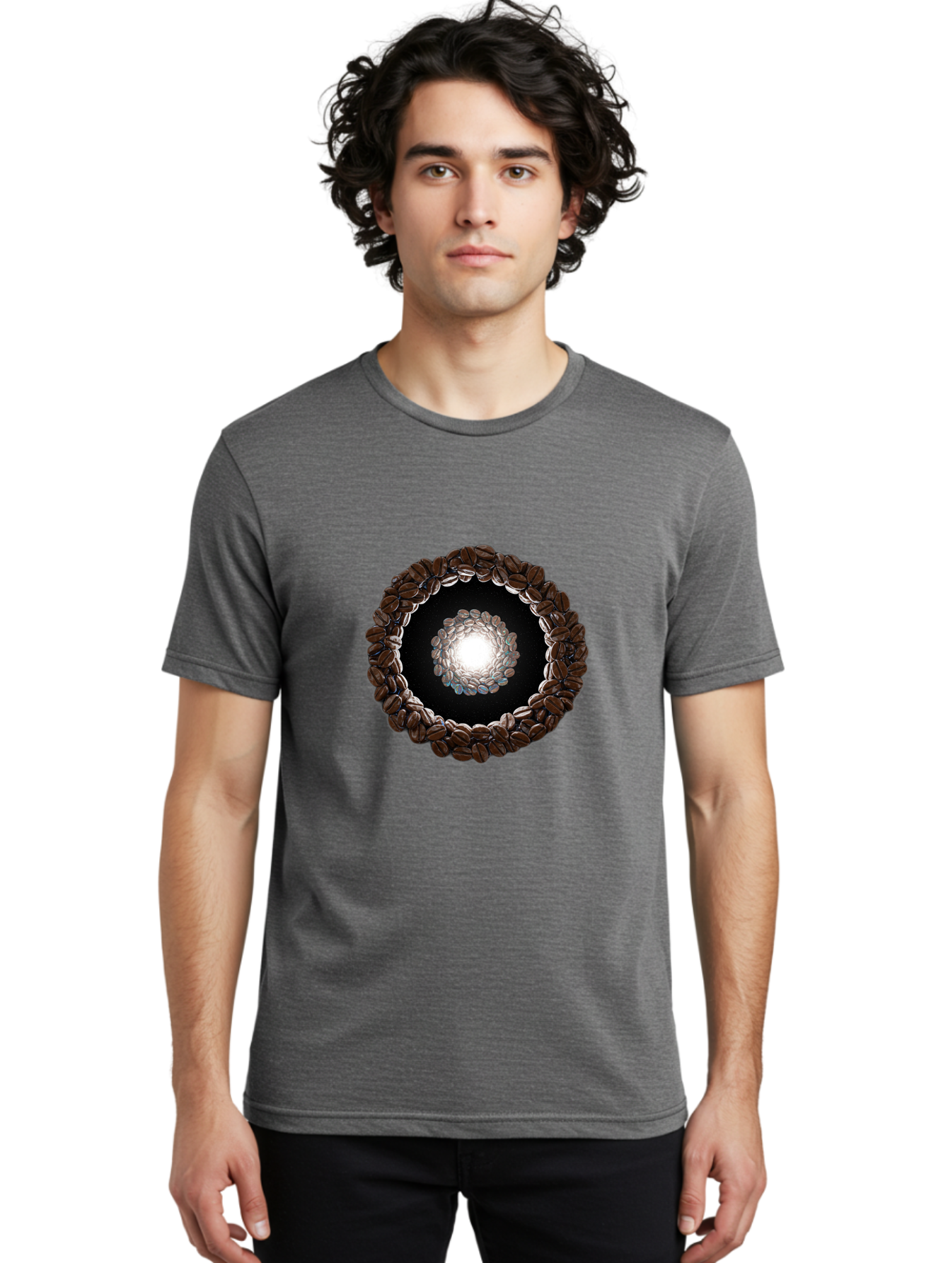 Coffee-Beans-Circle Men'S Graphic Tee, 100% Cotton, Comfortable Casual Summer Wear, Machine Washable, Circle Of Coffee Beans, Coffee Bean Wreath, Gourmet Coffee, Coffee Lover, Coffee Culture, Coffee Art, Bean Arrangement, Symmetrical Design, Baa337