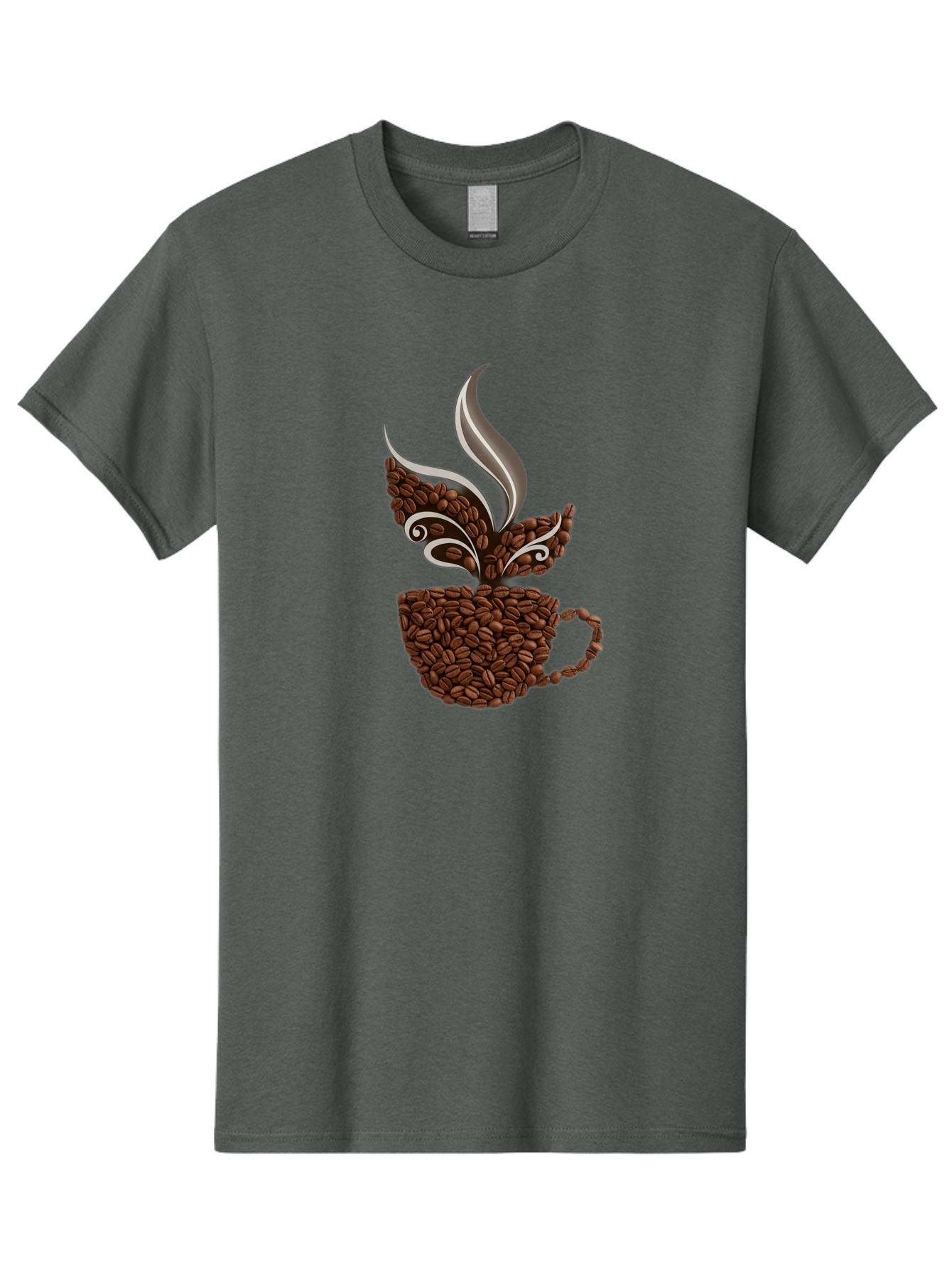 Coffee-Beans-Cup Men'S Graphic Tee, 100% Cotton, Comfortable Casual Summer Wear, Machine Washable, Coffee Beans, Coffee Cup, Brewing Coffee, Warm Beverage, Morning Pick-Me-Up, Coffee Break, Coffee Lover, Coffee Art, Steaming Hot Baa338