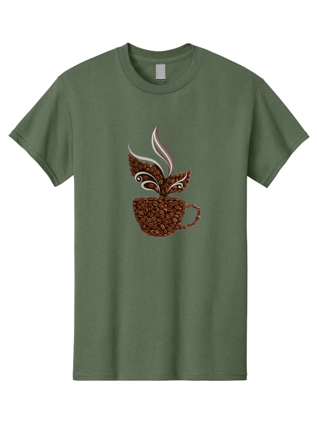 Coffee-Beans-Cup Men'S Graphic Tee, 100% Cotton, Comfortable Casual Summer Wear, Machine Washable, Coffee Beans, Coffee Cup, Brewing Coffee, Warm Beverage, Morning Pick-Me-Up, Coffee Break, Coffee Lover, Coffee Art, Steaming Hot Baa338