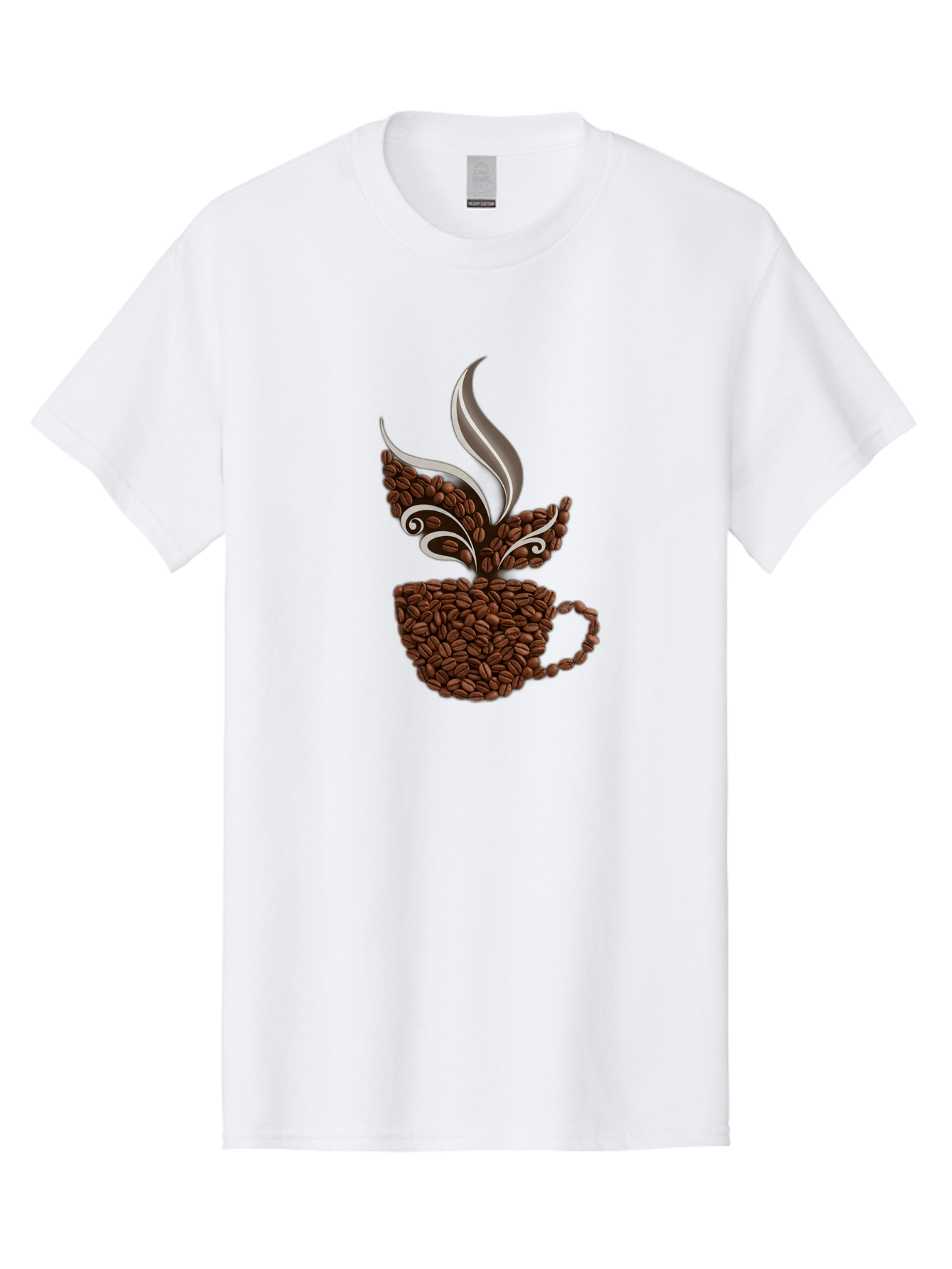 Coffee-Beans-Cup Men'S Graphic Tee, 100% Cotton, Comfortable Casual Summer Wear, Machine Washable, Coffee Beans, Coffee Cup, Brewing Coffee, Warm Beverage, Morning Pick-Me-Up, Coffee Break, Coffee Lover, Coffee Art, Steaming Hot Baa338