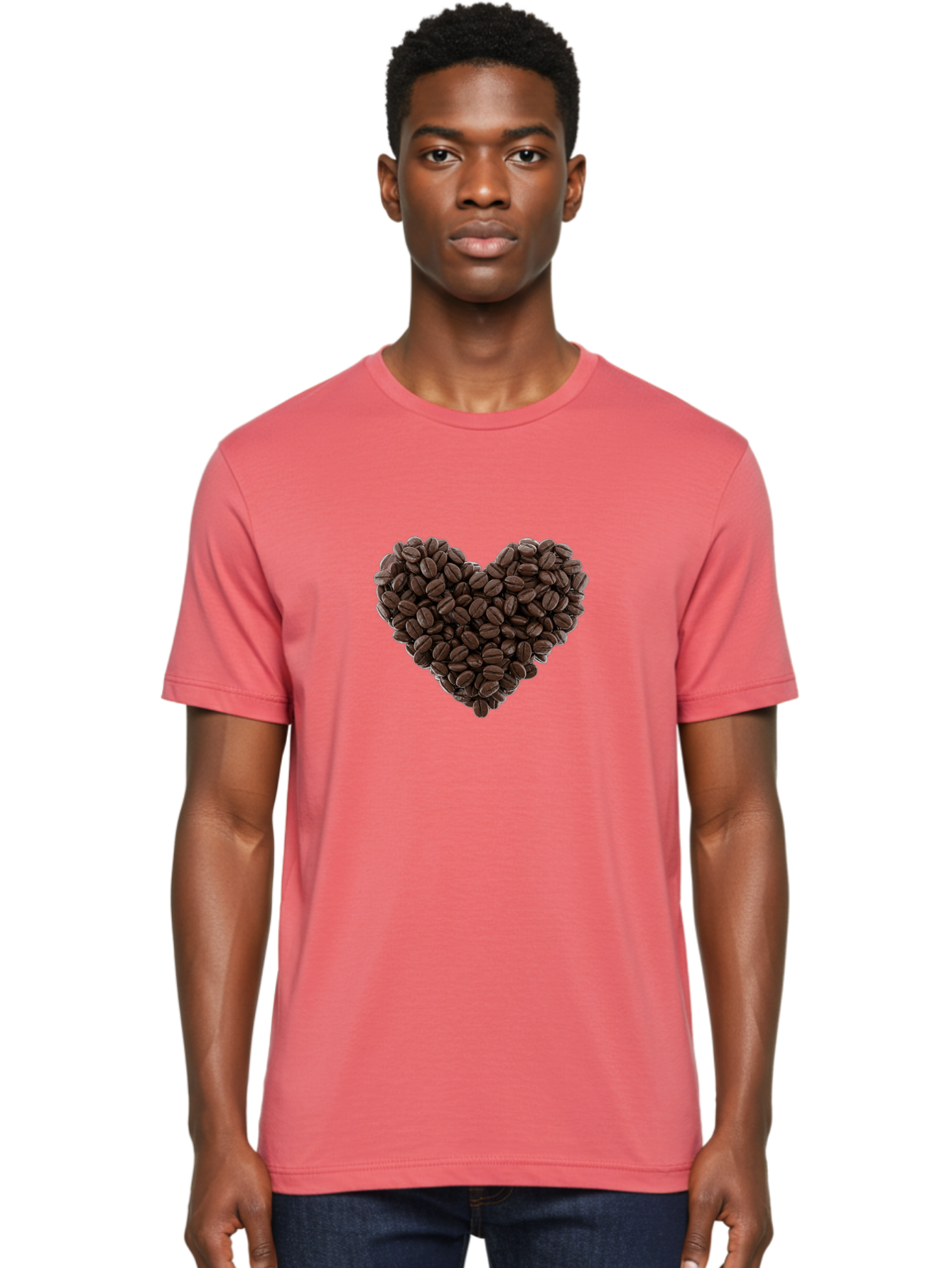 Coffee-Beans-Heart Men'S Graphic Tee, 100% Cotton, Comfortable Casual Summer Wear, Machine Washable, Coffee Beans, Heart Shape, Roasted Coffee, Coffee Lovers, Coffee Obsession, Rich Aroma, Dark Brown Color, Creative Design, Unique Art Baa339