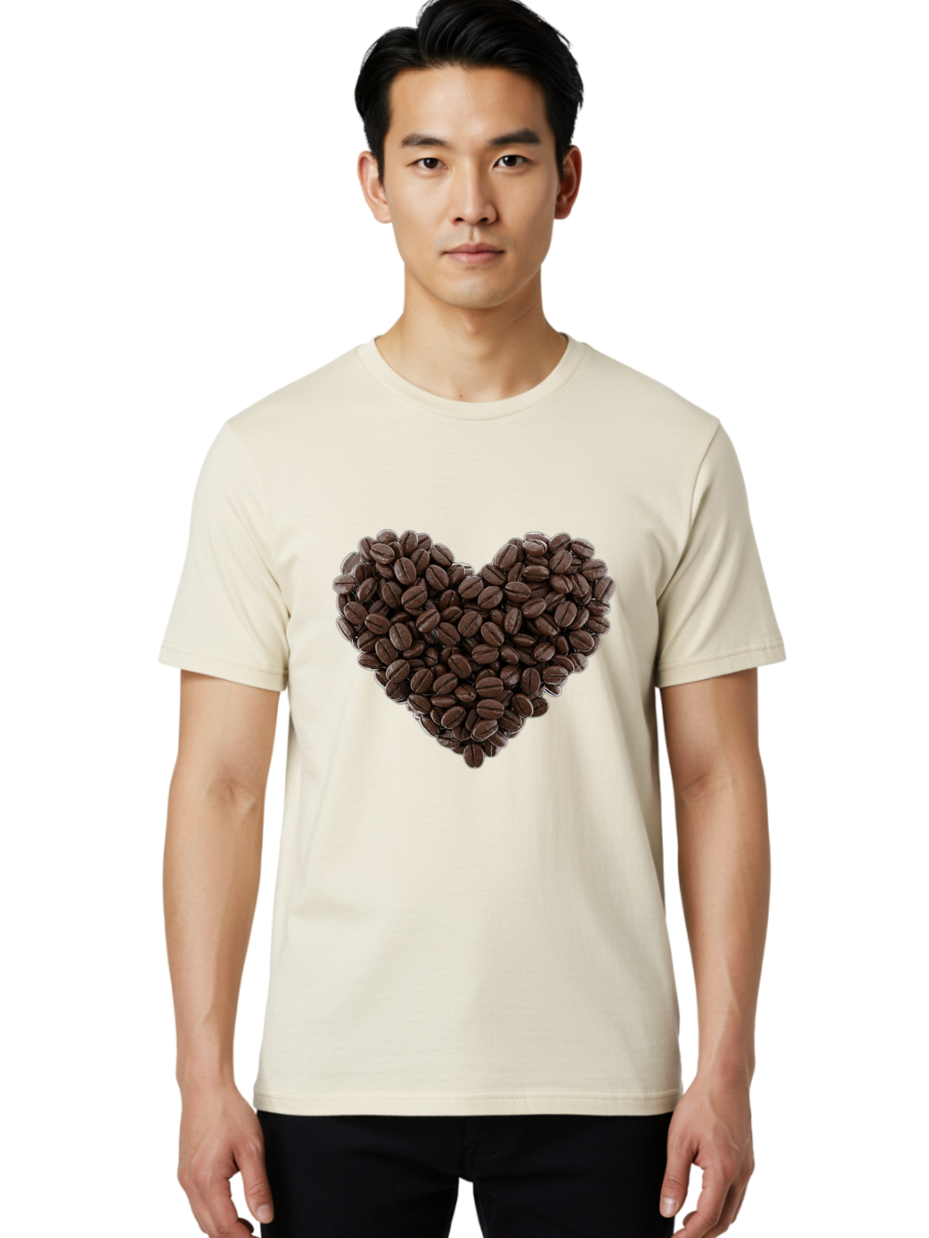 Coffee-Beans-Heart Men'S Graphic Tee, 100% Cotton, Comfortable Casual Summer Wear, Machine Washable, Coffee Beans, Heart Shape, Roasted Coffee, Coffee Lovers, Coffee Obsession, Rich Aroma, Dark Brown Color, Creative Design, Unique Art Baa339
