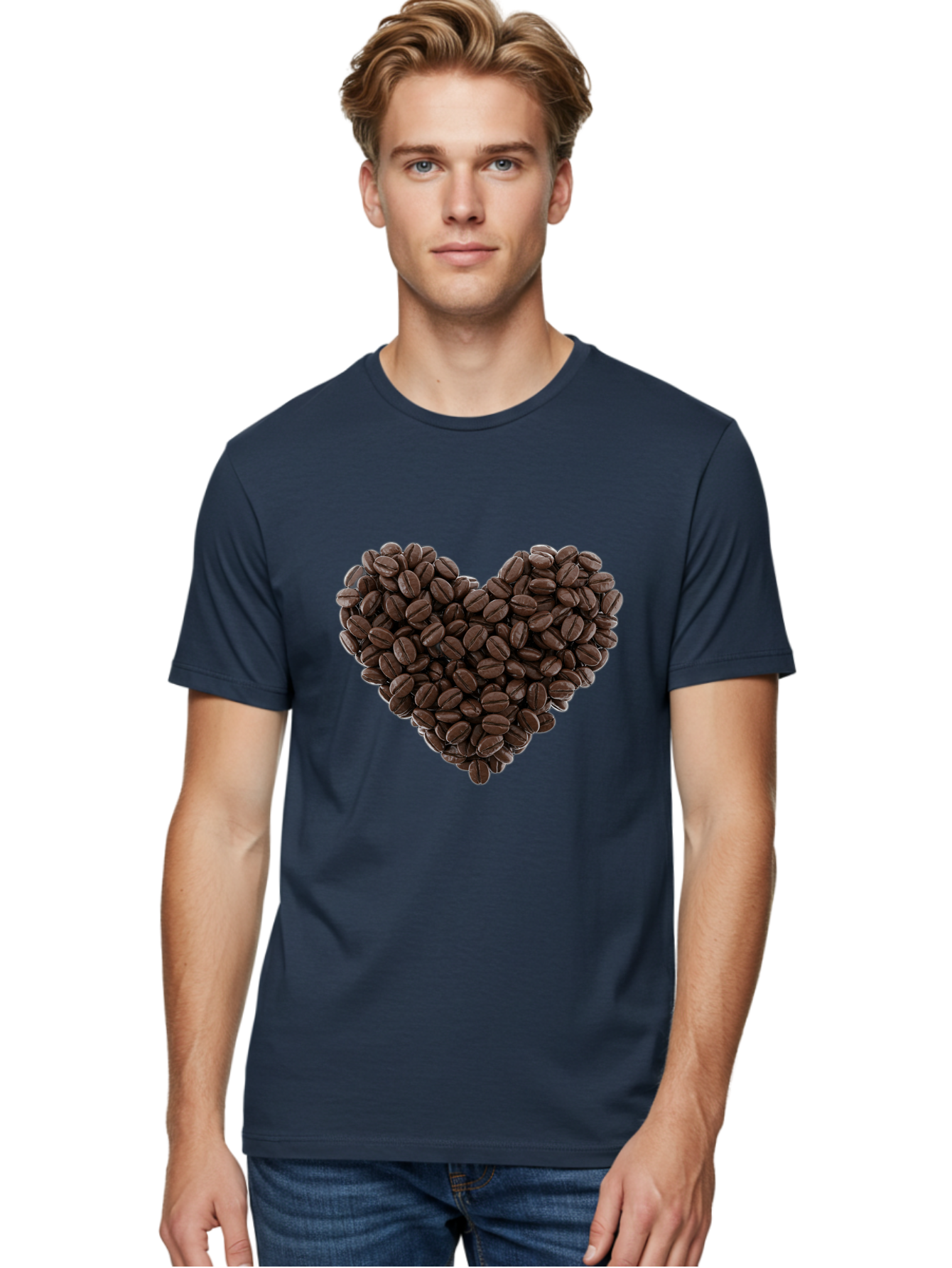 Coffee-Beans-Heart Men'S Graphic Tee, 100% Cotton, Comfortable Casual Summer Wear, Machine Washable, Coffee Beans, Heart Shape, Roasted Coffee, Coffee Lovers, Coffee Obsession, Rich Aroma, Dark Brown Color, Creative Design, Unique Art Baa339