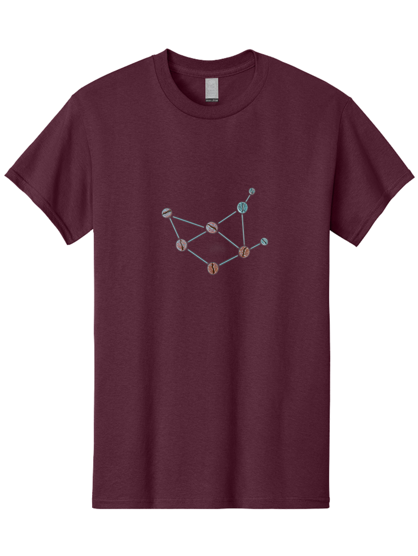Coffee-Beans-Network Men'S Graphic Tee, 100% Cotton, Comfortable Casual Summer Wear, Machine Washable, Molecular Structure, Connected Circles, Scientific Diagram, Chemistry Illustration, Abstract Representation, Simple Graphics, Baa340