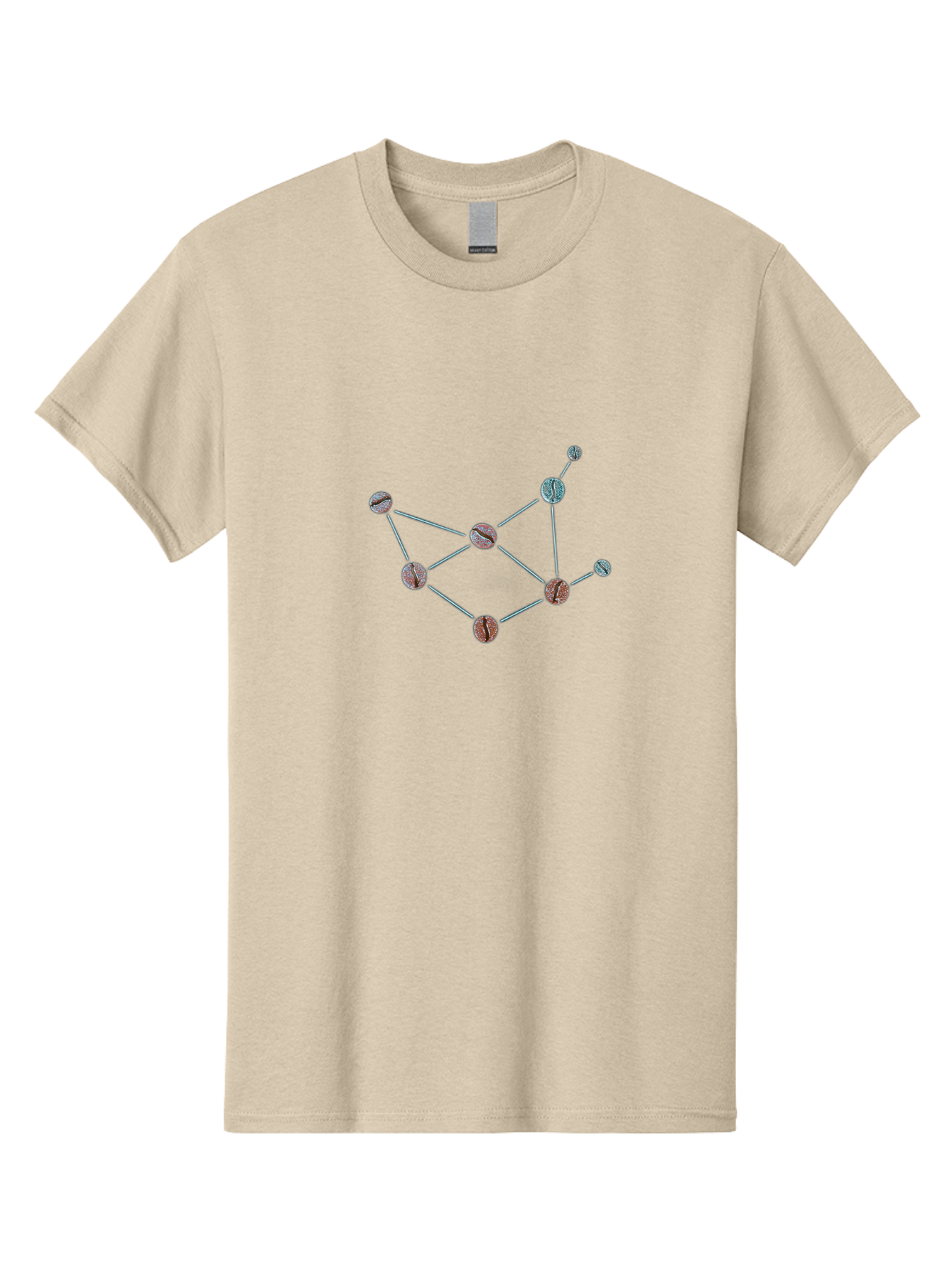 Coffee-Beans-Network Men'S Graphic Tee, 100% Cotton, Comfortable Casual Summer Wear, Machine Washable, Molecular Structure, Connected Circles, Scientific Diagram, Chemistry Illustration, Abstract Representation, Simple Graphics, Baa340