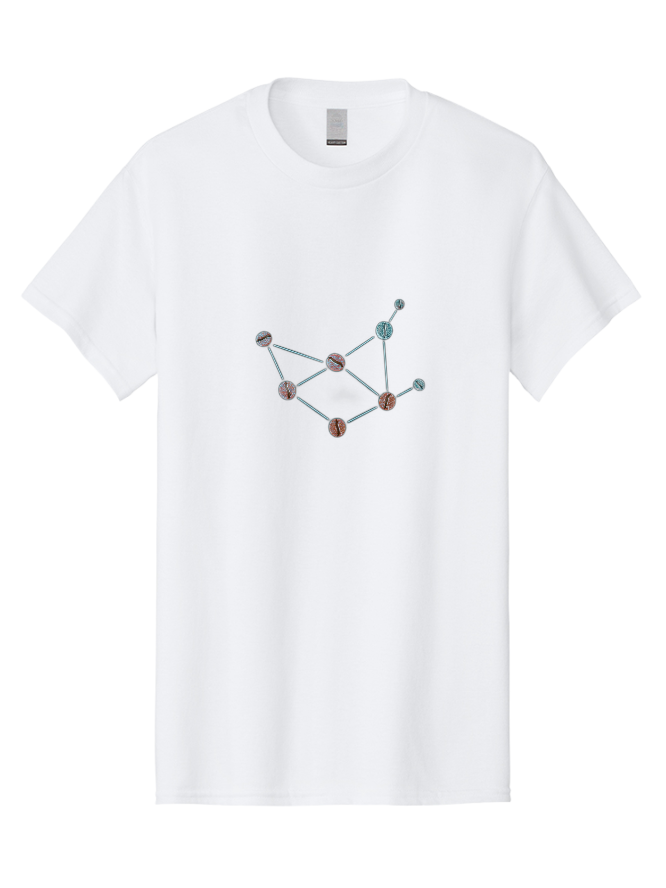 Coffee-Beans-Network Men'S Graphic Tee, 100% Cotton, Comfortable Casual Summer Wear, Machine Washable, Molecular Structure, Connected Circles, Scientific Diagram, Chemistry Illustration, Abstract Representation, Simple Graphics, Baa340