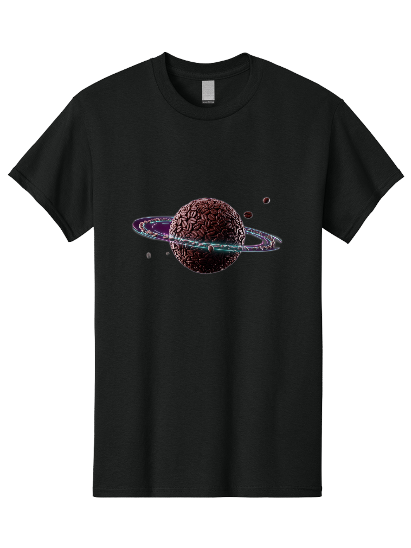 Coffee-Beans-Planet Men'S Graphic Tee, 100% Cotton, Comfortable Casual Summer Wear, Machine Washable, Coffee Beans, Planet With Rings, Creative Food Art, Coffee-Inspired Galaxy, Unique Design, Artistic Expression, Coffee Culture, Baa341