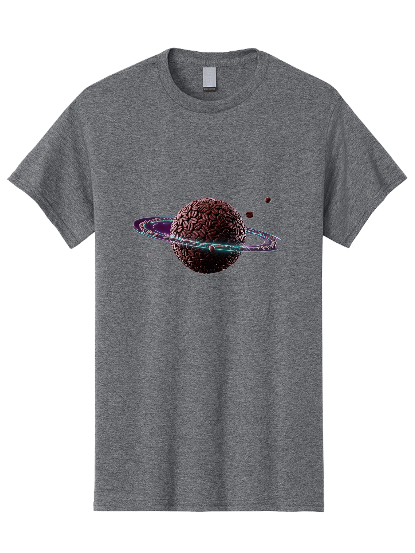 Coffee-Beans-Planet Men'S Graphic Tee, 100% Cotton, Comfortable Casual Summer Wear, Machine Washable, Coffee Beans, Planet With Rings, Creative Food Art, Coffee-Inspired Galaxy, Unique Design, Artistic Expression, Coffee Culture, Baa341