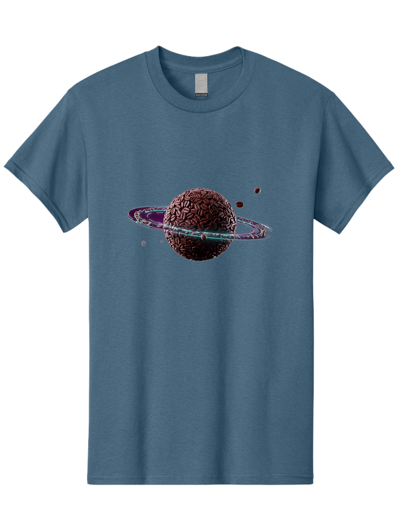 Coffee-Beans-Planet Men'S Graphic Tee, 100% Cotton, Comfortable Casual Summer Wear, Machine Washable, Coffee Beans, Planet With Rings, Creative Food Art, Coffee-Inspired Galaxy, Unique Design, Artistic Expression, Coffee Culture, Baa341