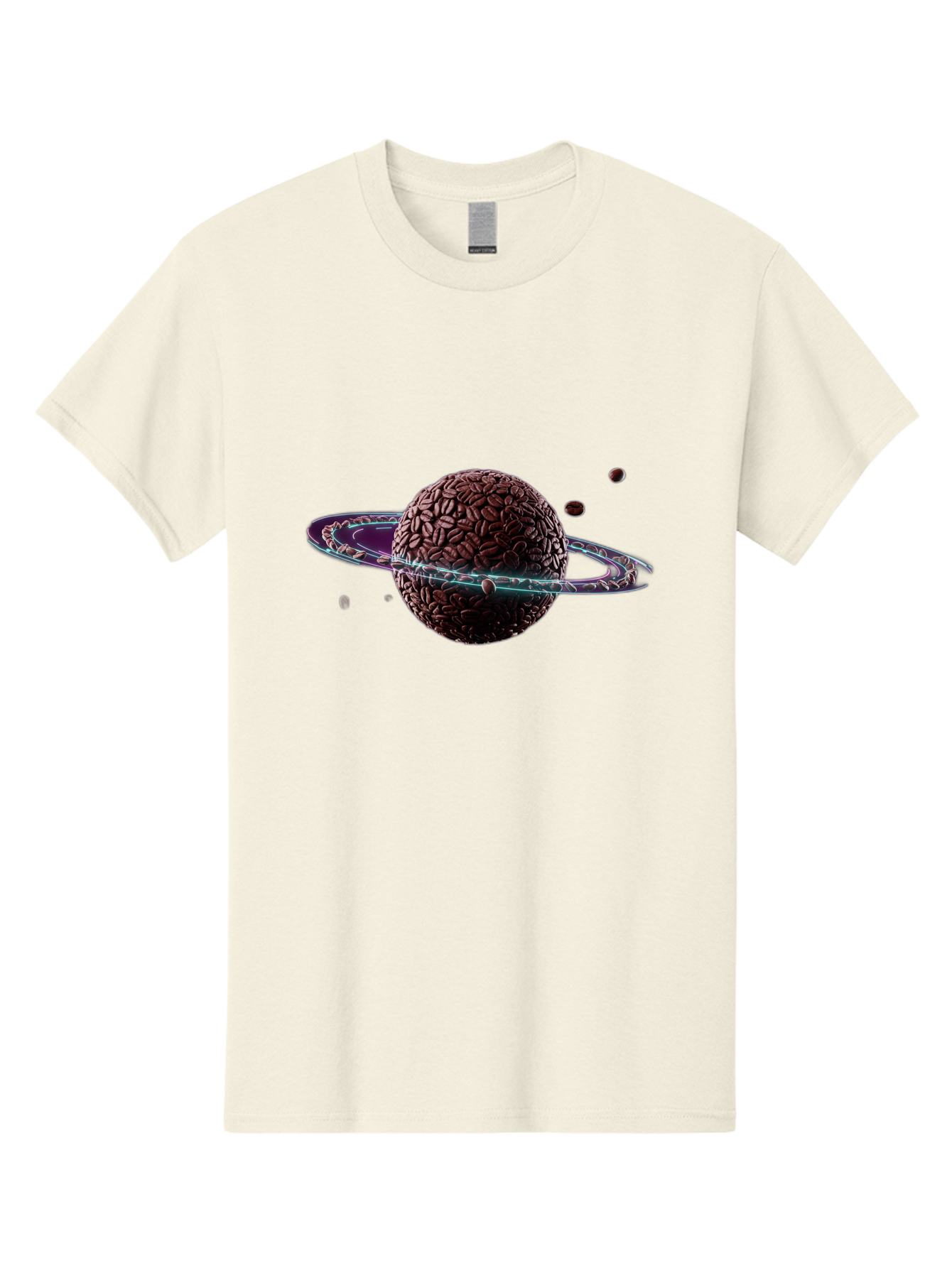 Coffee-Beans-Planet Men'S Graphic Tee, 100% Cotton, Comfortable Casual Summer Wear, Machine Washable, Coffee Beans, Planet With Rings, Creative Food Art, Coffee-Inspired Galaxy, Unique Design, Artistic Expression, Coffee Culture, Baa341