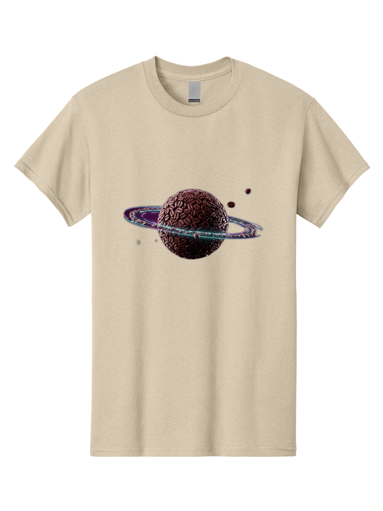 Coffee-Beans-Planet Men'S Graphic Tee, 100% Cotton, Comfortable Casual Summer Wear, Machine Washable, Coffee Beans, Planet With Rings, Creative Food Art, Coffee-Inspired Galaxy, Unique Design, Artistic Expression, Coffee Culture, Baa341