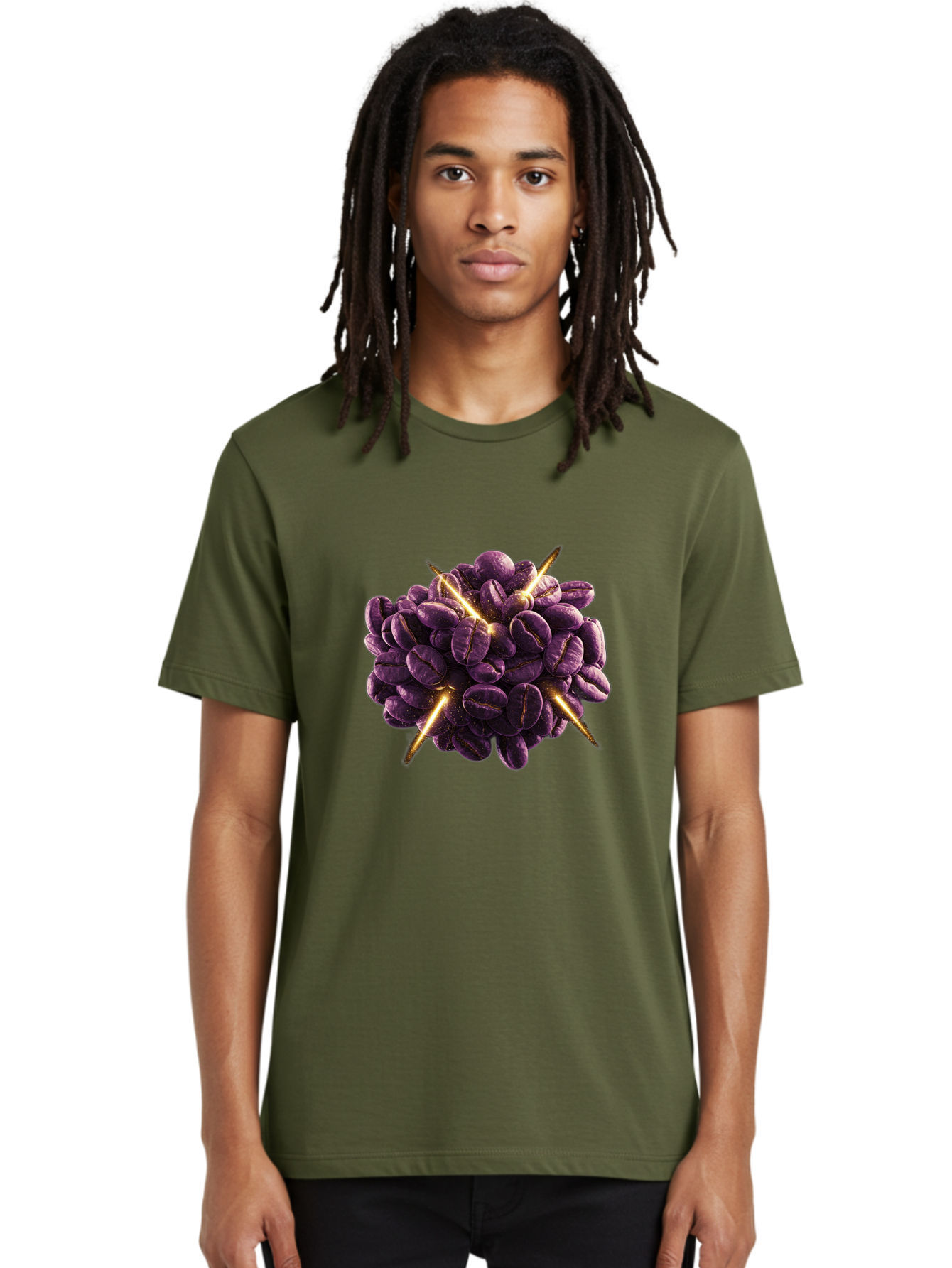 Coffee-Beans Men'S Graphic Tee, 100% Cotton, Comfortable Casual Summer Wear, Machine Washable, Dark Purple Coffee Beans, Spike Design, Unique Coffee Art, Creative Coffee Presentation, Coffee Lover Gift, Bold Coffee Beans Baa342