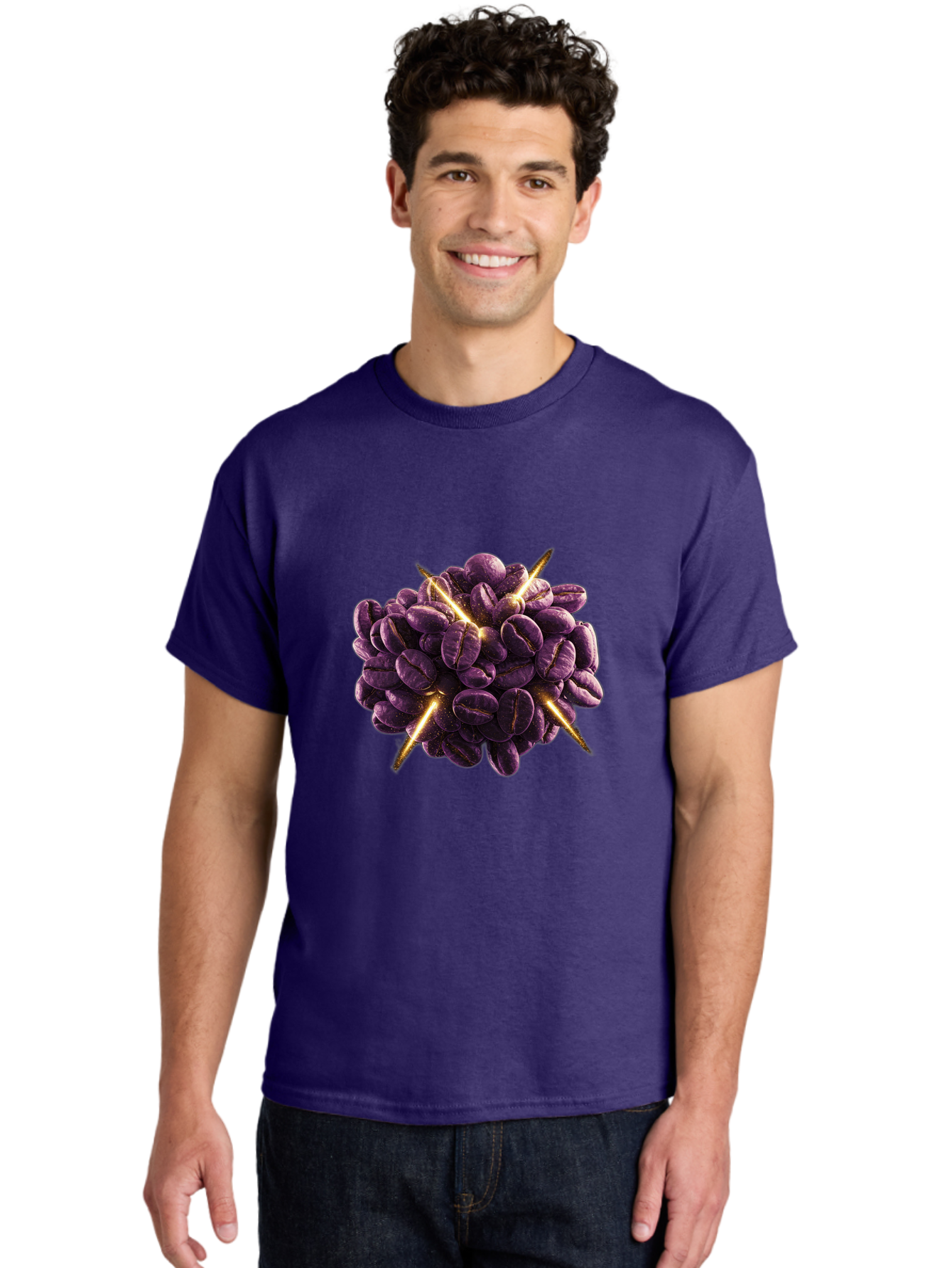 Coffee-Beans Men'S Graphic Tee, 100% Cotton, Comfortable Casual Summer Wear, Machine Washable, Dark Purple Coffee Beans, Spike Design, Unique Coffee Art, Creative Coffee Presentation, Coffee Lover Gift, Bold Coffee Beans Baa342