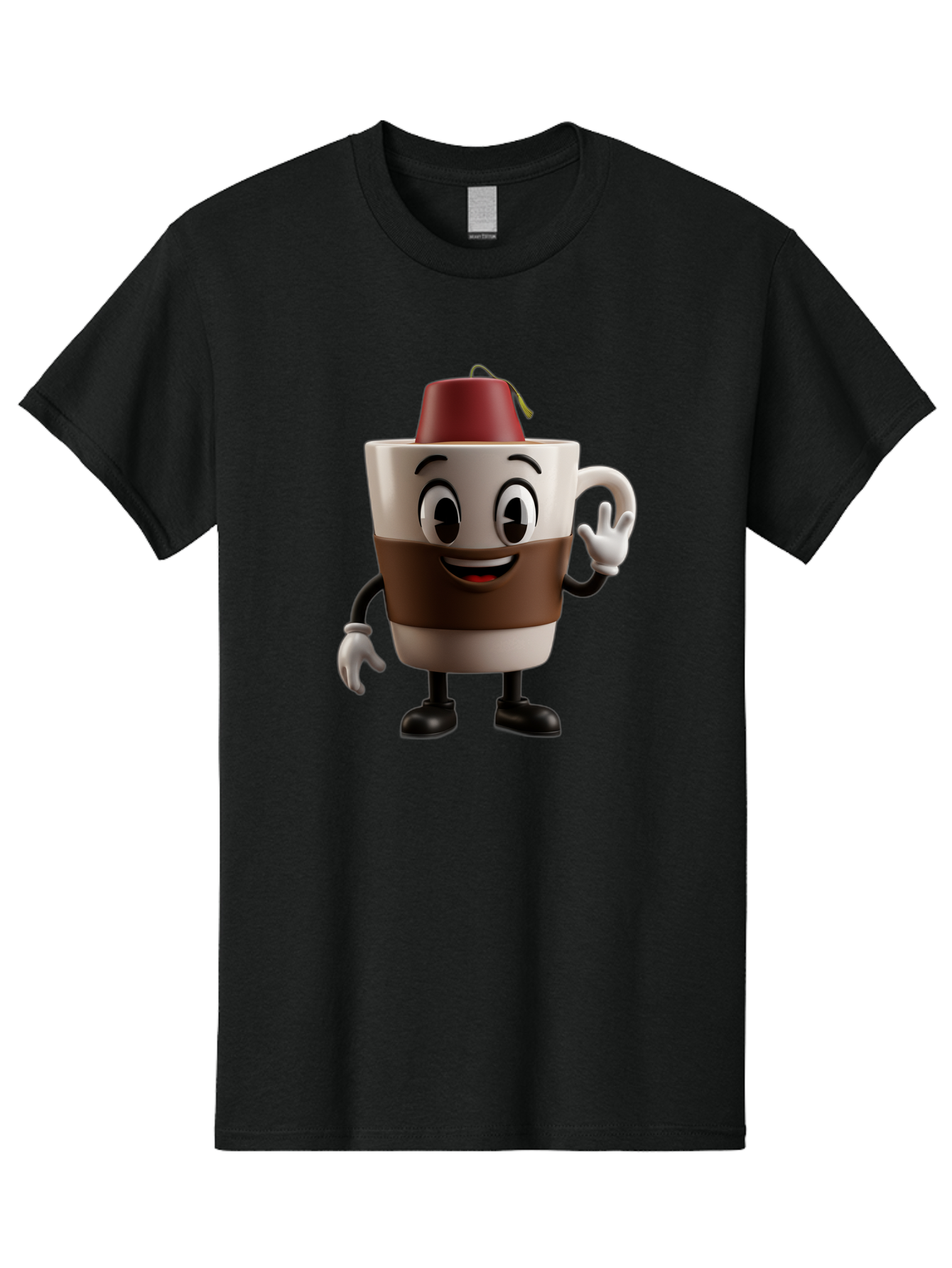 Coffee-Cup-1 Men'S Graphic Tee, 100% Cotton, Comfortable Casual Summer Wear, Machine Washable, Cartoon Coffee Mug, Coffee Character, Smiling Mug, Tea Bag On Top, Waving Hand, Friendly Beverage, Animated Coffee, Cute Drink, Coffee Culture, Baa343