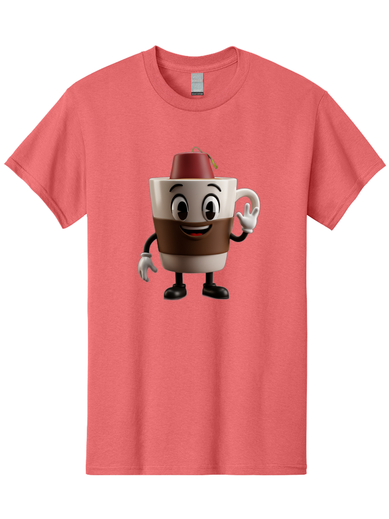 Coffee-Cup-1 Men'S Graphic Tee, 100% Cotton, Comfortable Casual Summer Wear, Machine Washable, Cartoon Coffee Mug, Coffee Character, Smiling Mug, Tea Bag On Top, Waving Hand, Friendly Beverage, Animated Coffee, Cute Drink, Coffee Culture, Baa343