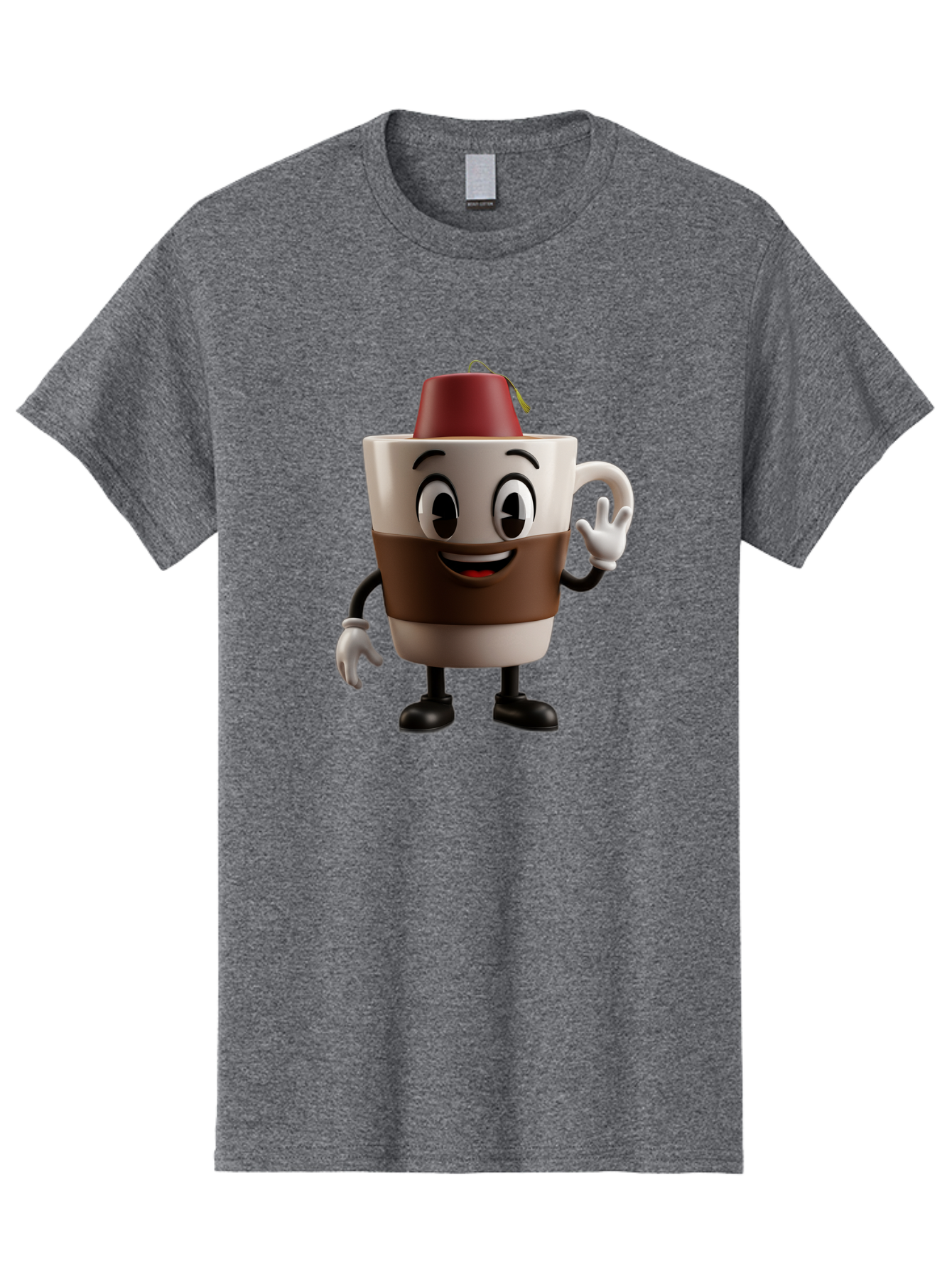 Coffee-Cup-1 Men'S Graphic Tee, 100% Cotton, Comfortable Casual Summer Wear, Machine Washable, Cartoon Coffee Mug, Coffee Character, Smiling Mug, Tea Bag On Top, Waving Hand, Friendly Beverage, Animated Coffee, Cute Drink, Coffee Culture, Baa343