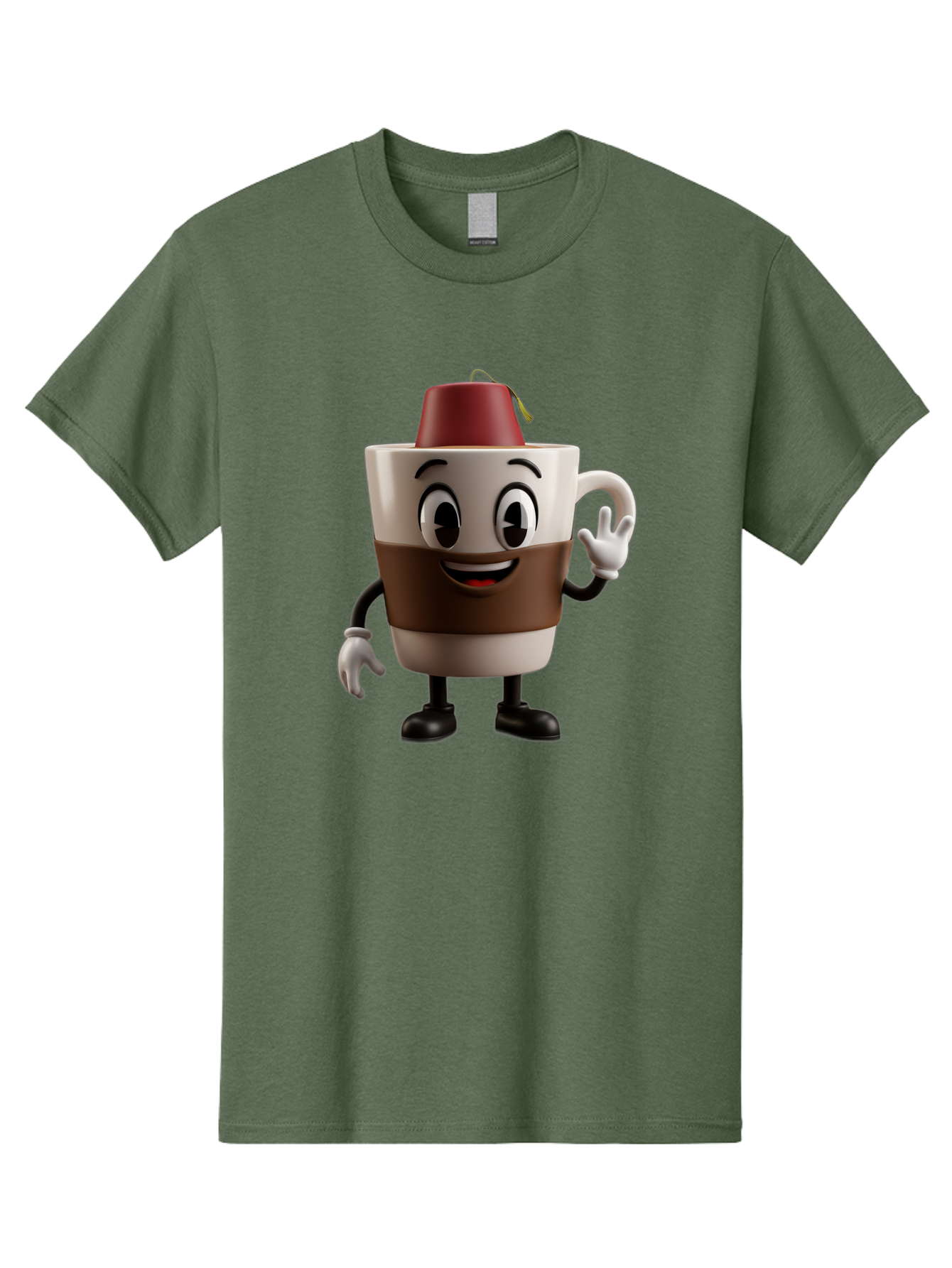 Coffee-Cup-1 Men'S Graphic Tee, 100% Cotton, Comfortable Casual Summer Wear, Machine Washable, Cartoon Coffee Mug, Coffee Character, Smiling Mug, Tea Bag On Top, Waving Hand, Friendly Beverage, Animated Coffee, Cute Drink, Coffee Culture, Baa343