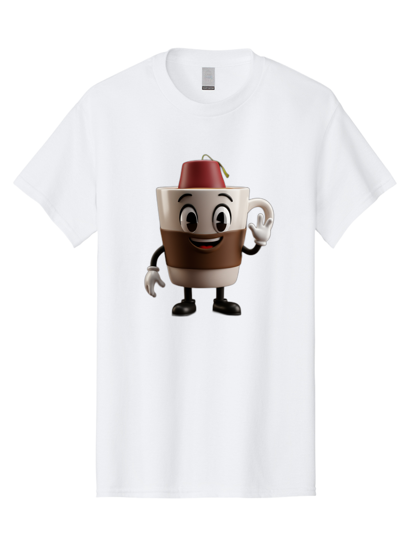 Coffee-Cup-1 Men'S Graphic Tee, 100% Cotton, Comfortable Casual Summer Wear, Machine Washable, Cartoon Coffee Mug, Coffee Character, Smiling Mug, Tea Bag On Top, Waving Hand, Friendly Beverage, Animated Coffee, Cute Drink, Coffee Culture, Baa343