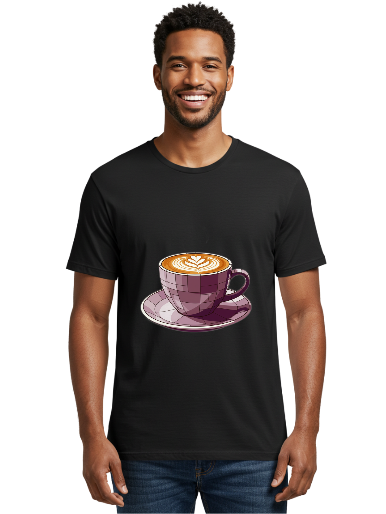 Coffee-Cup-10 Men'S Graphic Tee, 100% Cotton, Comfortable Casual Summer Wear, Machine Washable, Coffee Cup, Cappuccino, Latte Art, Heart Design, Coffee Break, Morning Coffee, Coffee Lover, Coffee Culture, Beverage, Drink Baa344