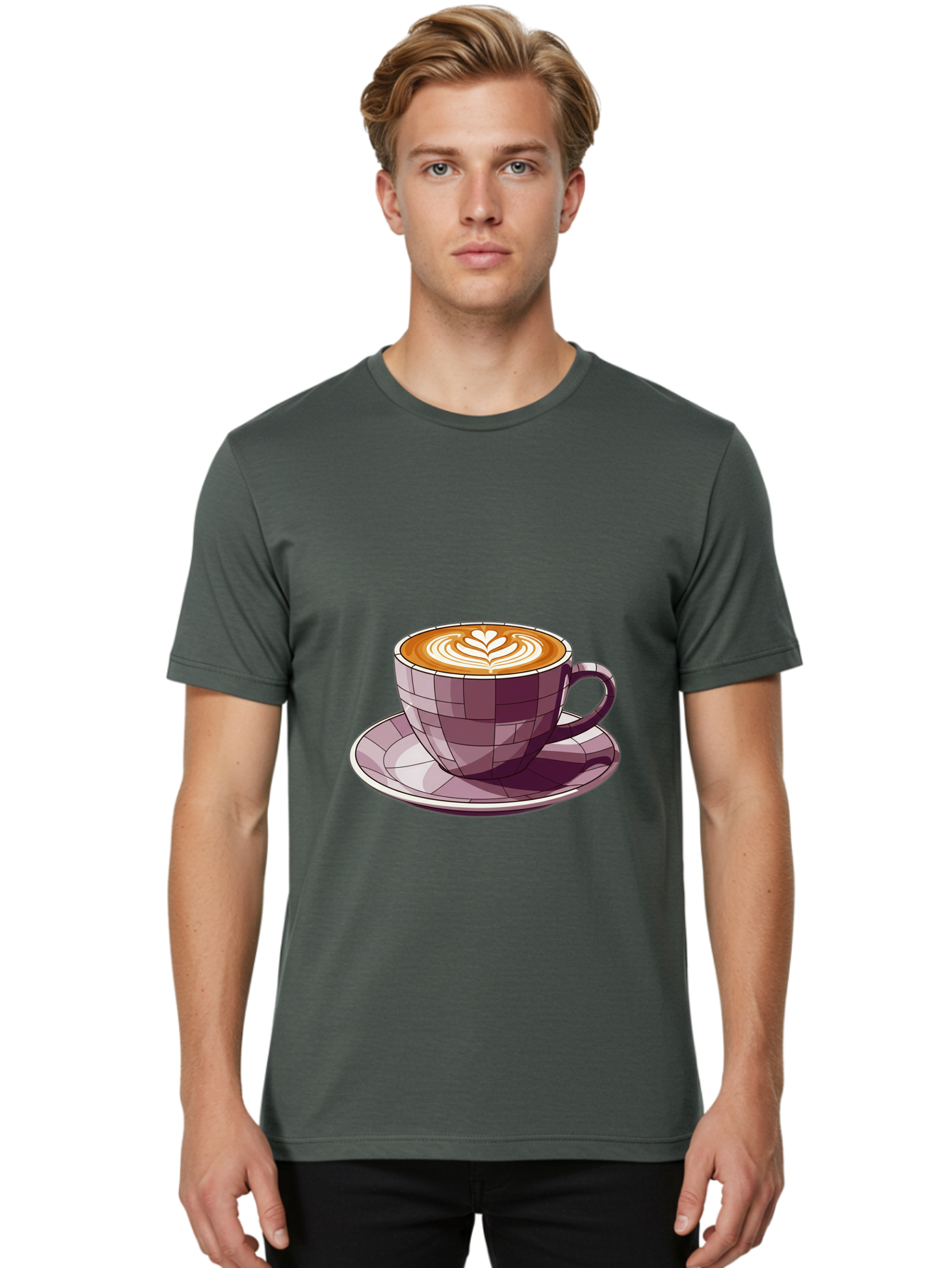Coffee-Cup-10 Men'S Graphic Tee, 100% Cotton, Comfortable Casual Summer Wear, Machine Washable, Coffee Cup, Cappuccino, Latte Art, Heart Design, Coffee Break, Morning Coffee, Coffee Lover, Coffee Culture, Beverage, Drink Baa344