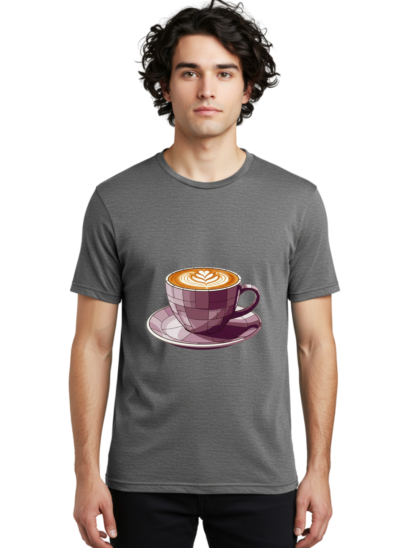 Coffee-Cup-10 Men'S Graphic Tee, 100% Cotton, Comfortable Casual Summer Wear, Machine Washable, Coffee Cup, Cappuccino, Latte Art, Heart Design, Coffee Break, Morning Coffee, Coffee Lover, Coffee Culture, Beverage, Drink Baa344