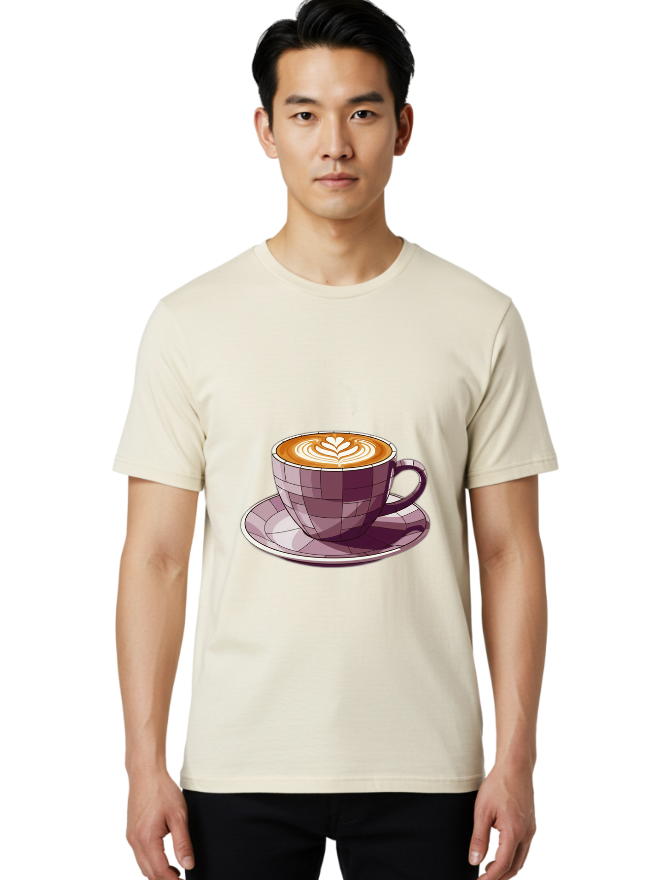 Coffee-Cup-10 Men'S Graphic Tee, 100% Cotton, Comfortable Casual Summer Wear, Machine Washable, Coffee Cup, Cappuccino, Latte Art, Heart Design, Coffee Break, Morning Coffee, Coffee Lover, Coffee Culture, Beverage, Drink Baa344