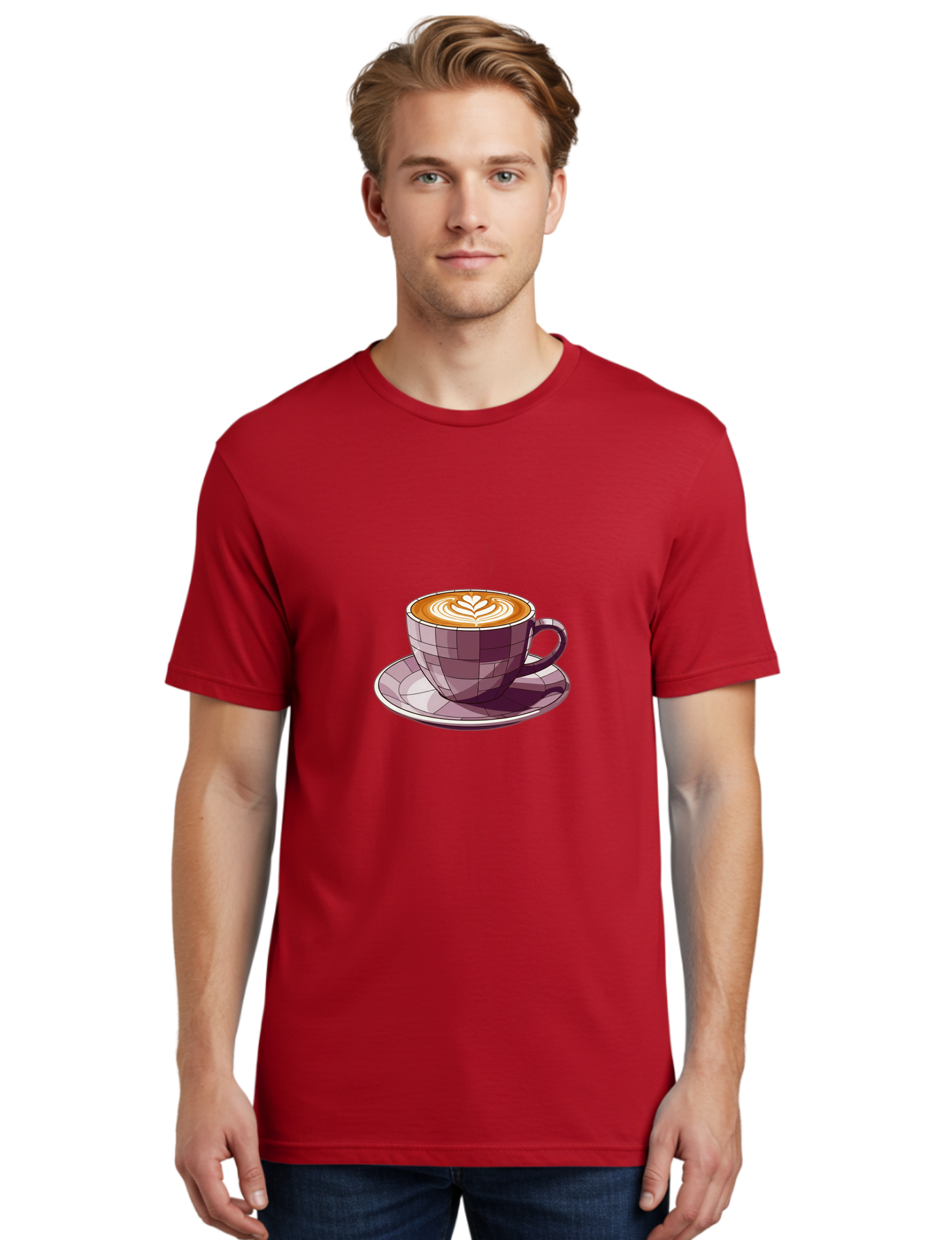 Coffee-Cup-10 Men'S Graphic Tee, 100% Cotton, Comfortable Casual Summer Wear, Machine Washable, Coffee Cup, Cappuccino, Latte Art, Heart Design, Coffee Break, Morning Coffee, Coffee Lover, Coffee Culture, Beverage, Drink Baa344