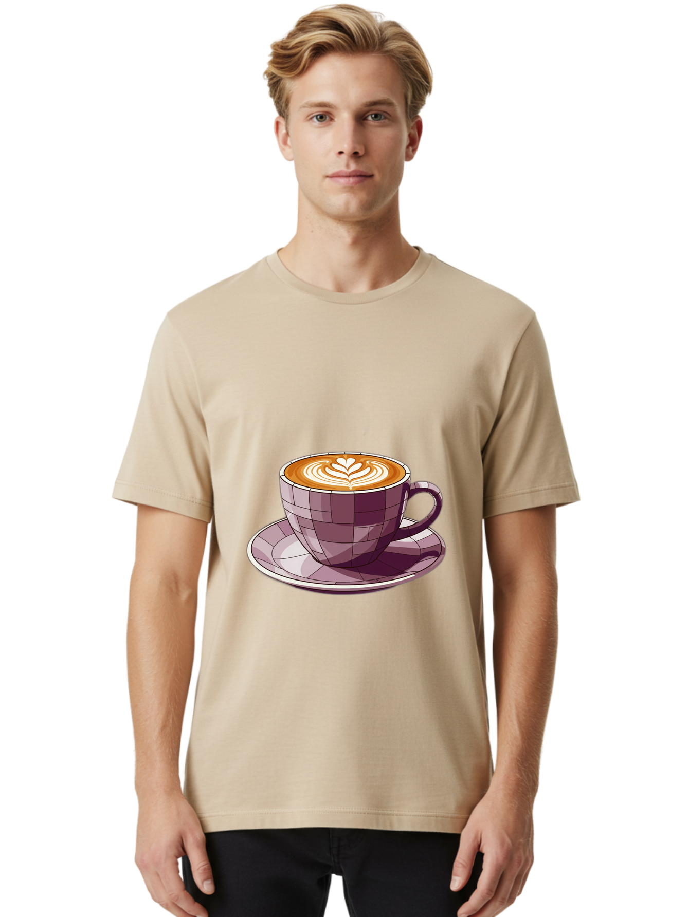 Coffee-Cup-10 Men'S Graphic Tee, 100% Cotton, Comfortable Casual Summer Wear, Machine Washable, Coffee Cup, Cappuccino, Latte Art, Heart Design, Coffee Break, Morning Coffee, Coffee Lover, Coffee Culture, Beverage, Drink Baa344