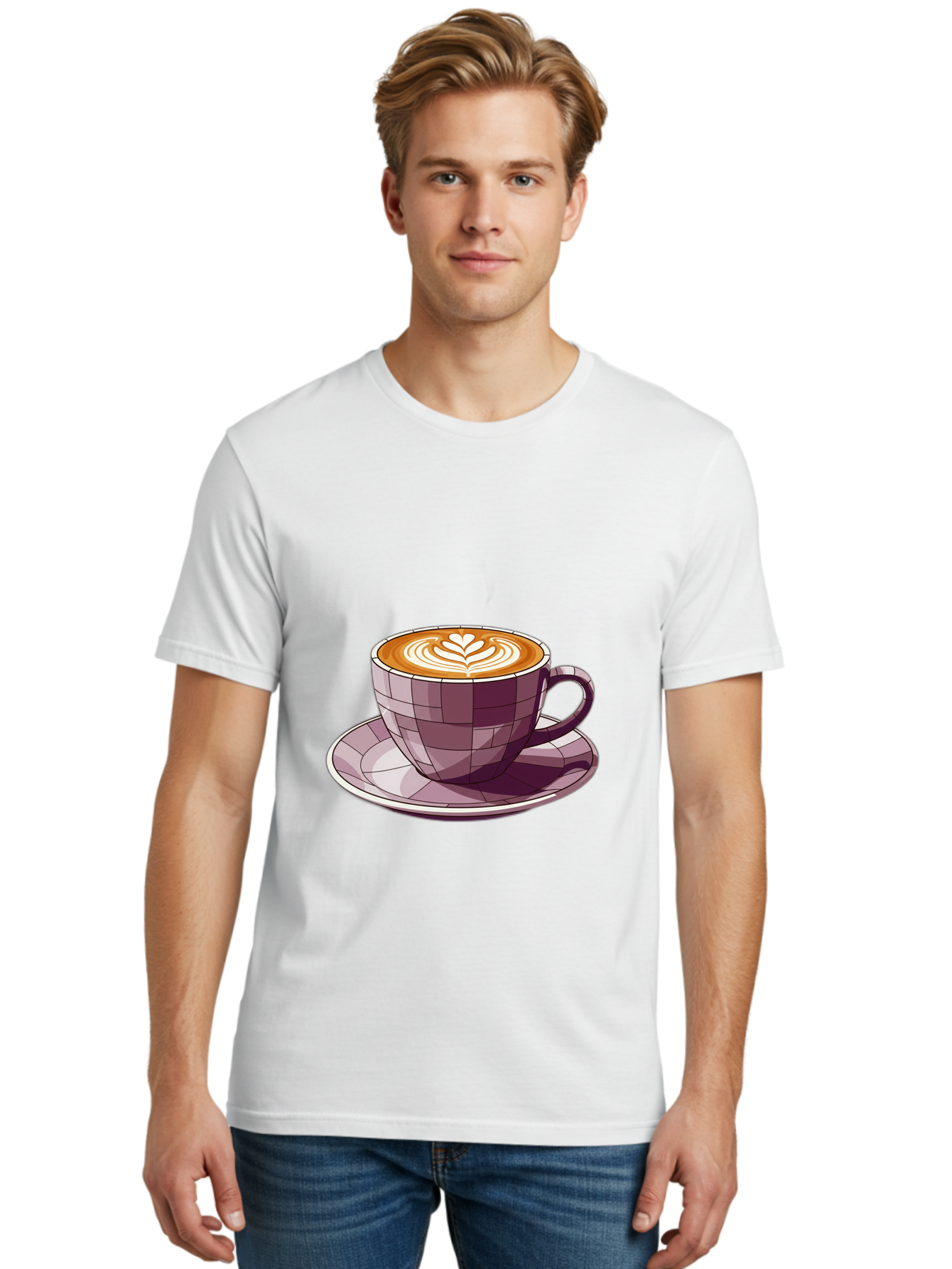Coffee-Cup-10 Men'S Graphic Tee, 100% Cotton, Comfortable Casual Summer Wear, Machine Washable, Coffee Cup, Cappuccino, Latte Art, Heart Design, Coffee Break, Morning Coffee, Coffee Lover, Coffee Culture, Beverage, Drink Baa344