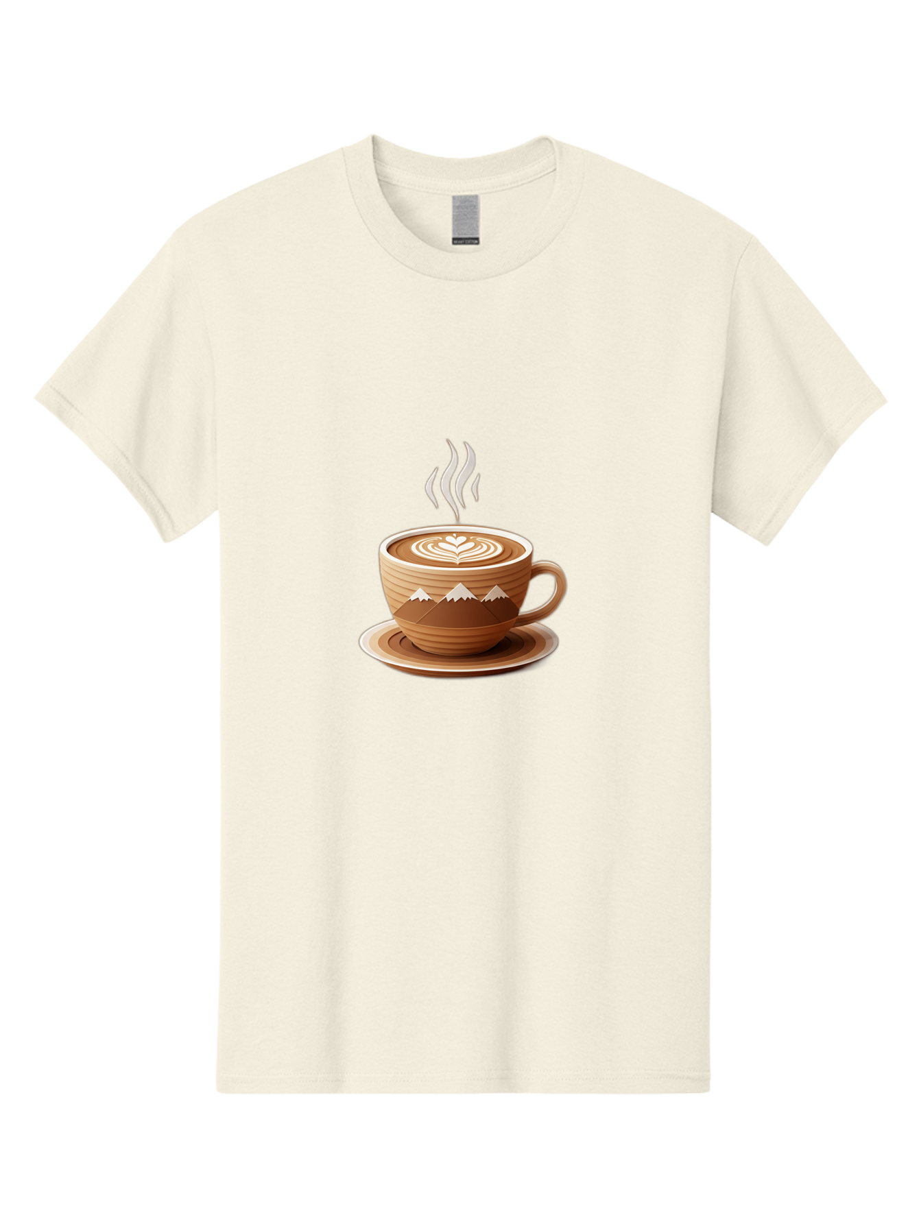 Coffee-Cup-11 Men'S Graphic Tee, 100% Cotton, Comfortable Casual Summer Wear, Machine Washable, Steaming Coffee Cup, Latte Art, Heart Design, Wooden Cup, White Mountains, Morning Coffee, Coffee Break, Espresso, Coffee Lover Baa345