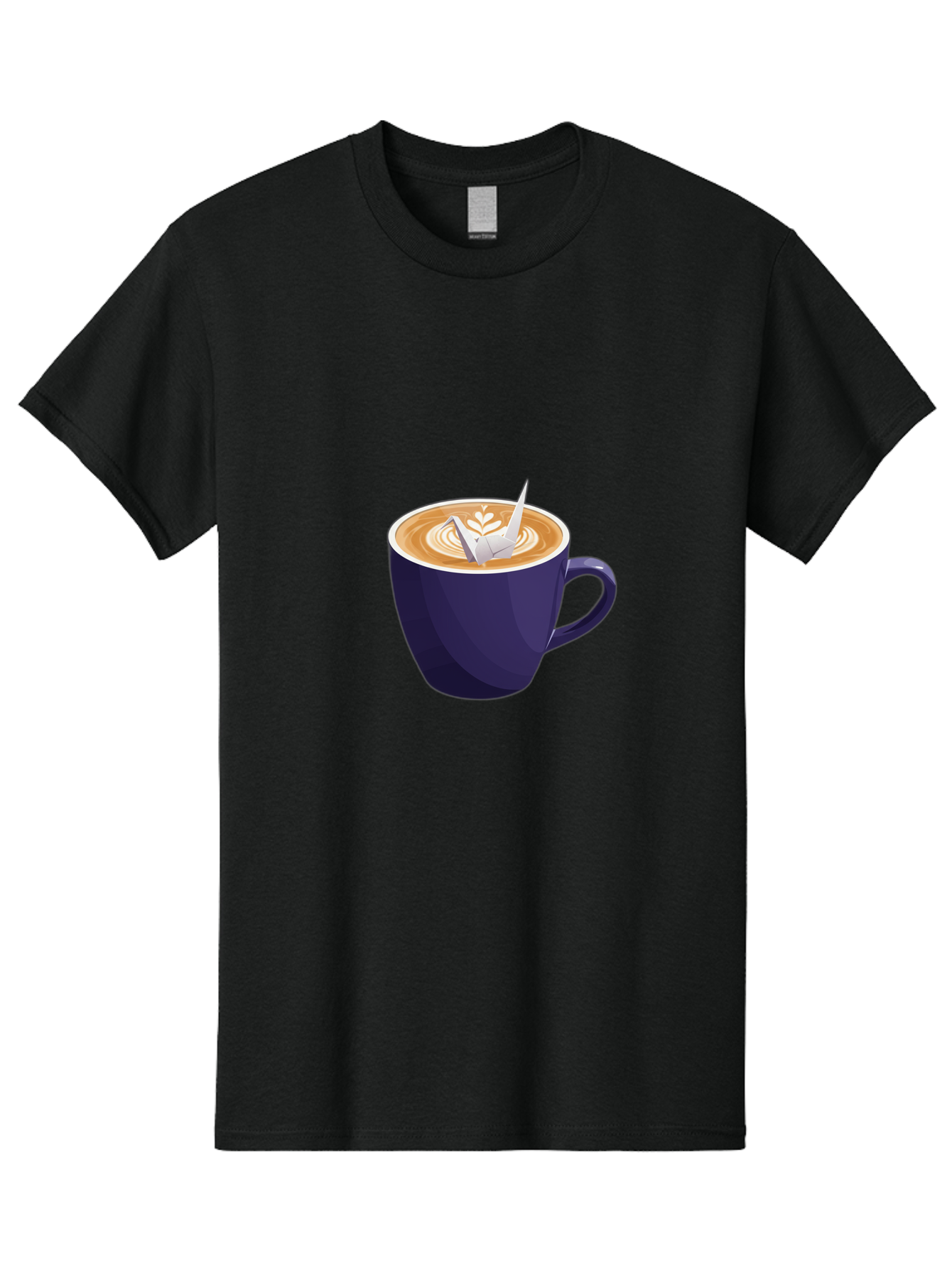 Coffee-Cup-12 Men'S Graphic Tee, 100% Cotton, Comfortable Casual Summer Wear, Machine Washable, Coffee Latte, Cappuccino Art, Espresso Drink, Dark Blue Cup, White Foam, Leaf Design, Coffee Culture, Morning Routine, Beverage Illustration, Baa346