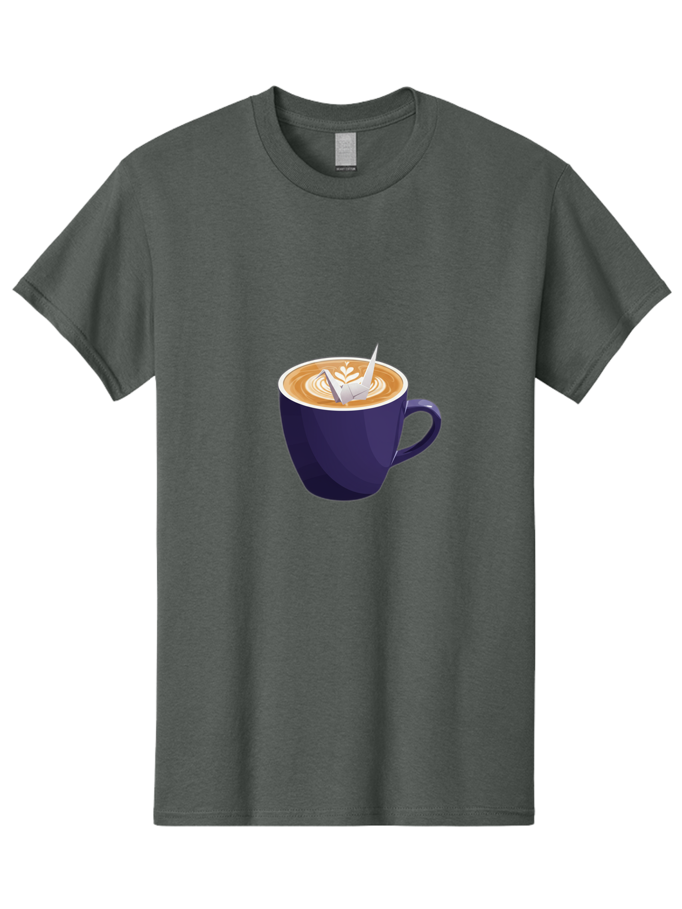 Coffee-Cup-12 Men'S Graphic Tee, 100% Cotton, Comfortable Casual Summer Wear, Machine Washable, Coffee Latte, Cappuccino Art, Espresso Drink, Dark Blue Cup, White Foam, Leaf Design, Coffee Culture, Morning Routine, Beverage Illustration, Baa346